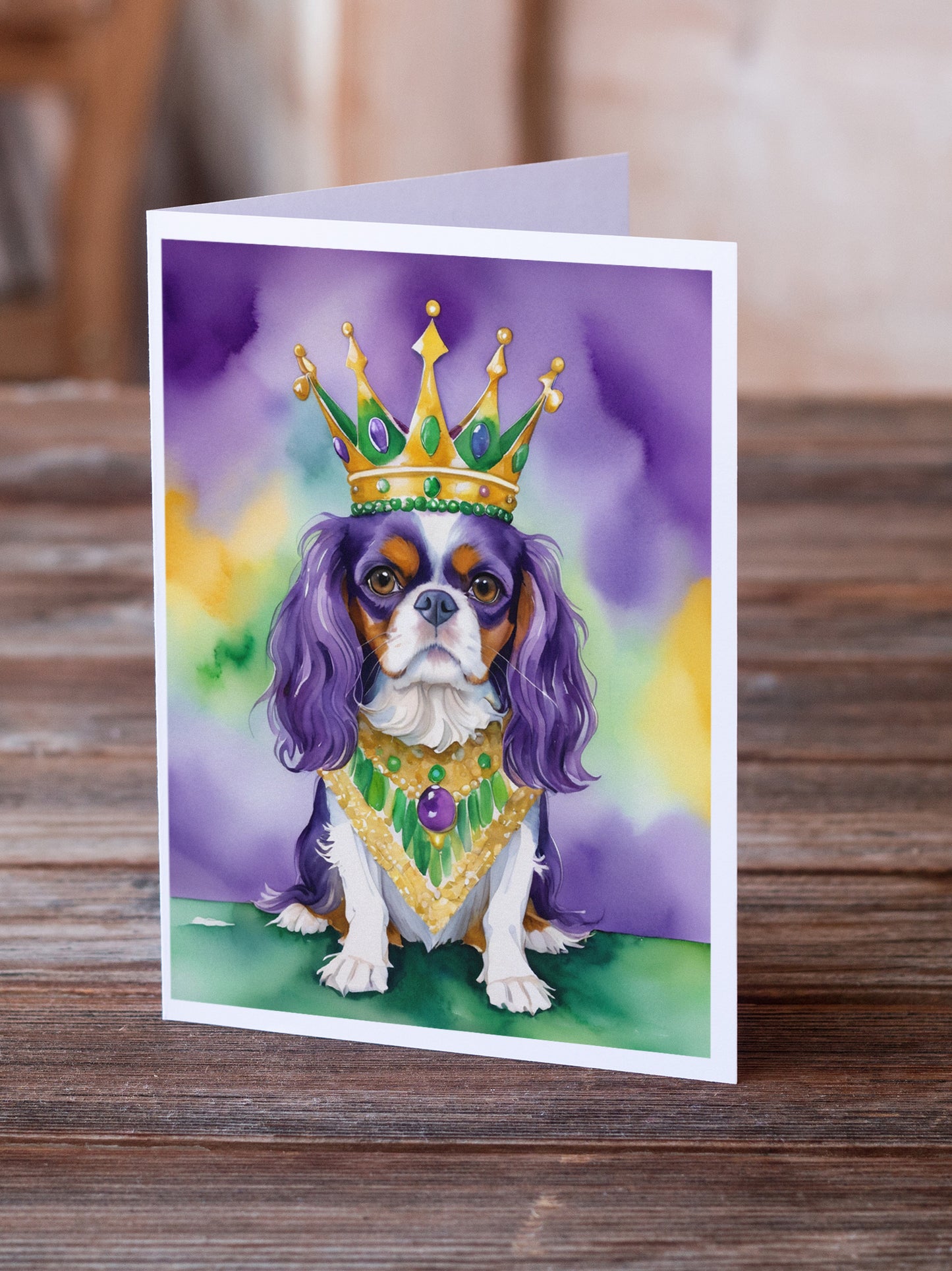 Cavalier Spaniel King of Mardi Gras Greeting Cards Pack of 8