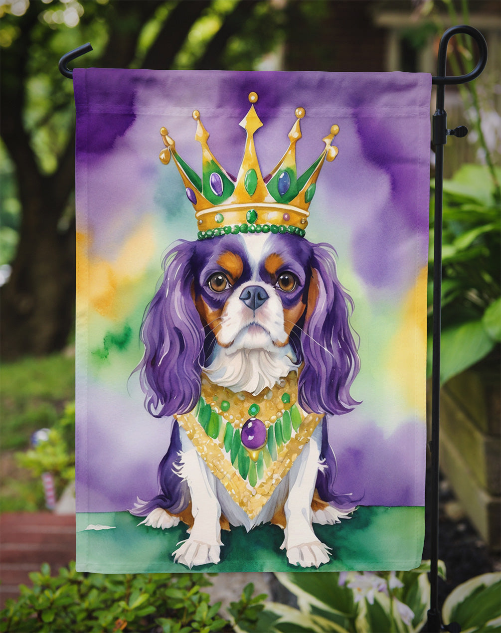 Cavalier Spaniel King of Mardi Gras Garden Flag