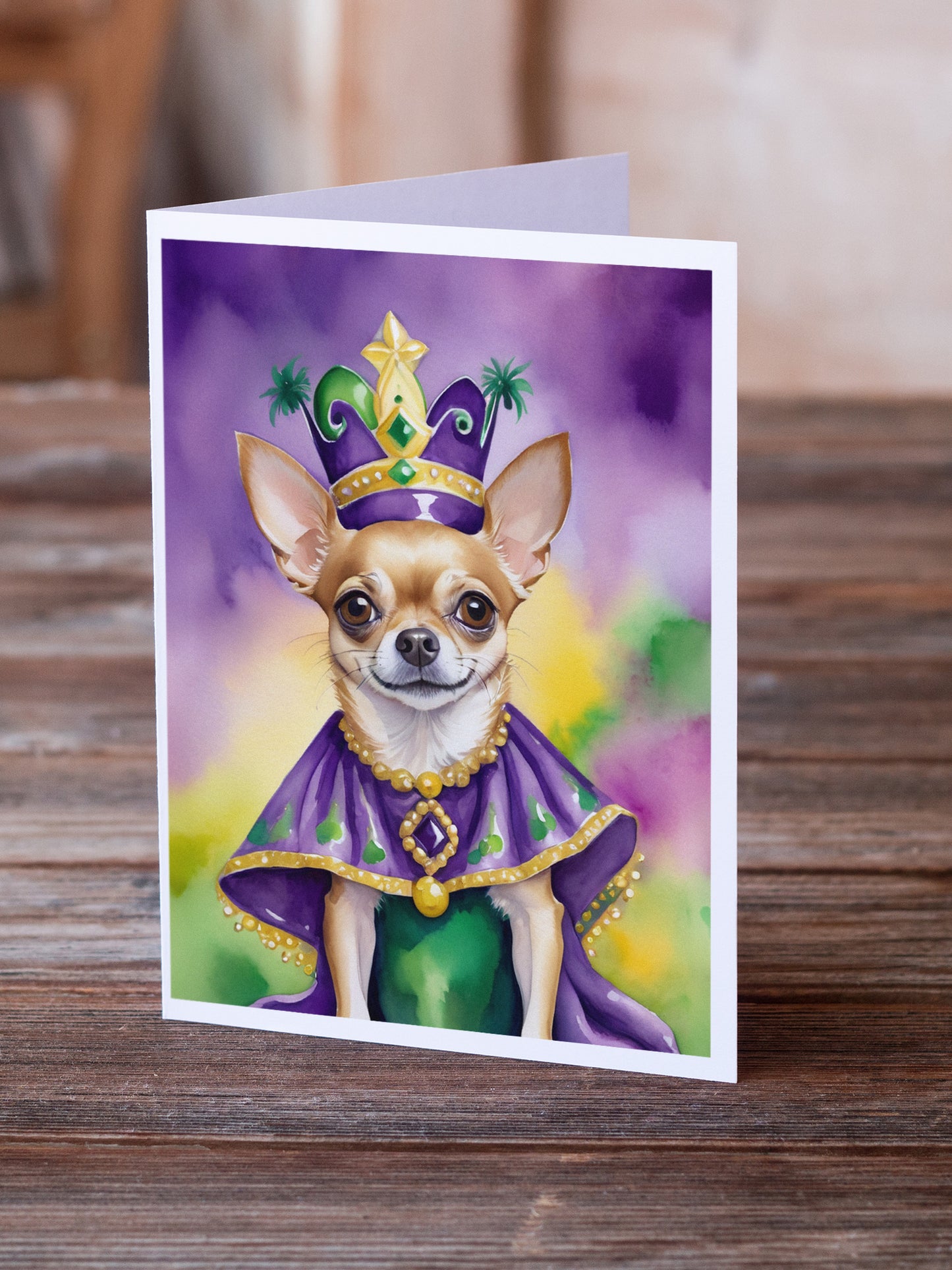 Chihuahua King of Mardi Gras Greeting Cards Pack of 8