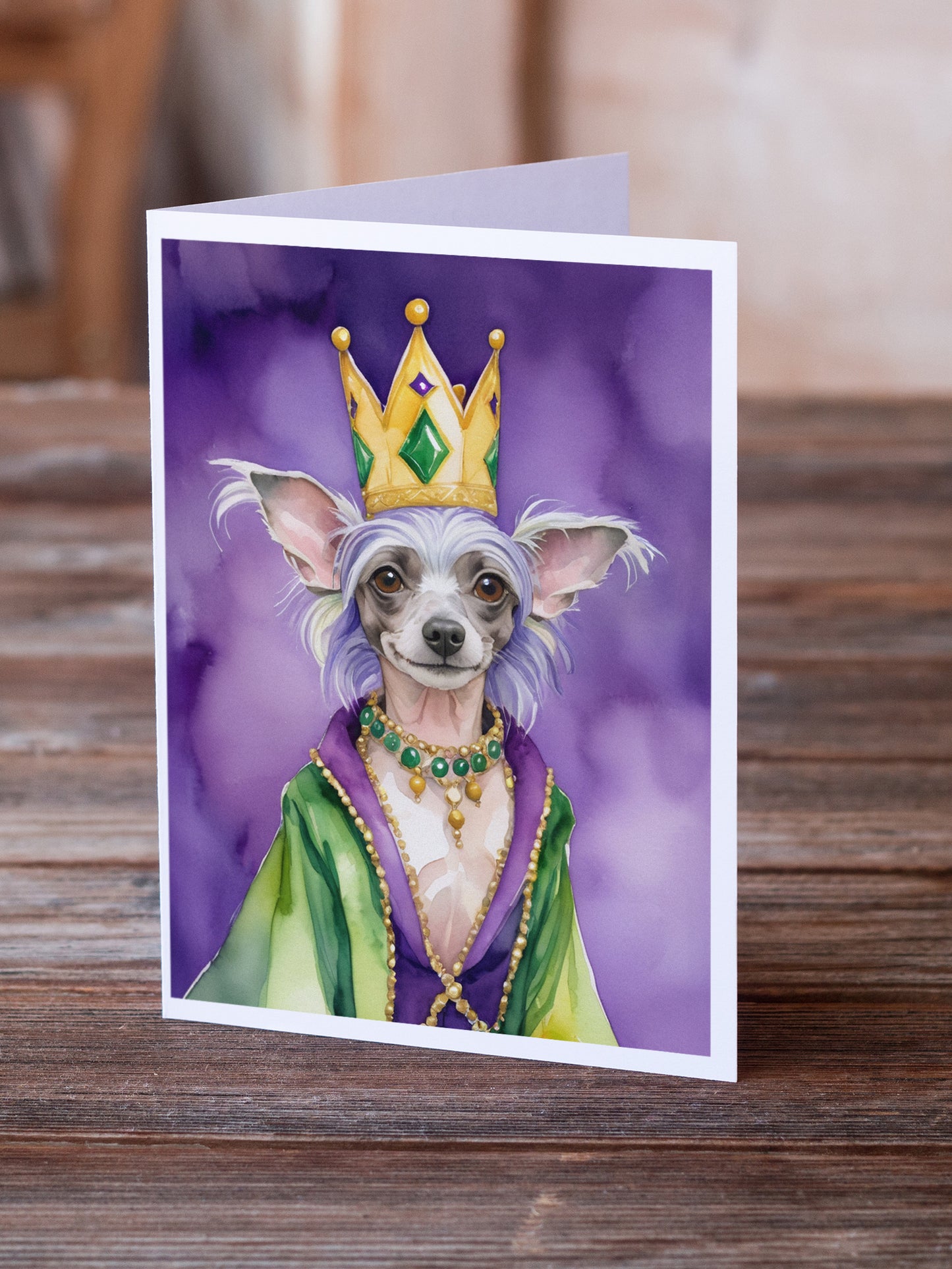 Chinese Crested King of Mardi Gras Greeting Cards Pack of 8