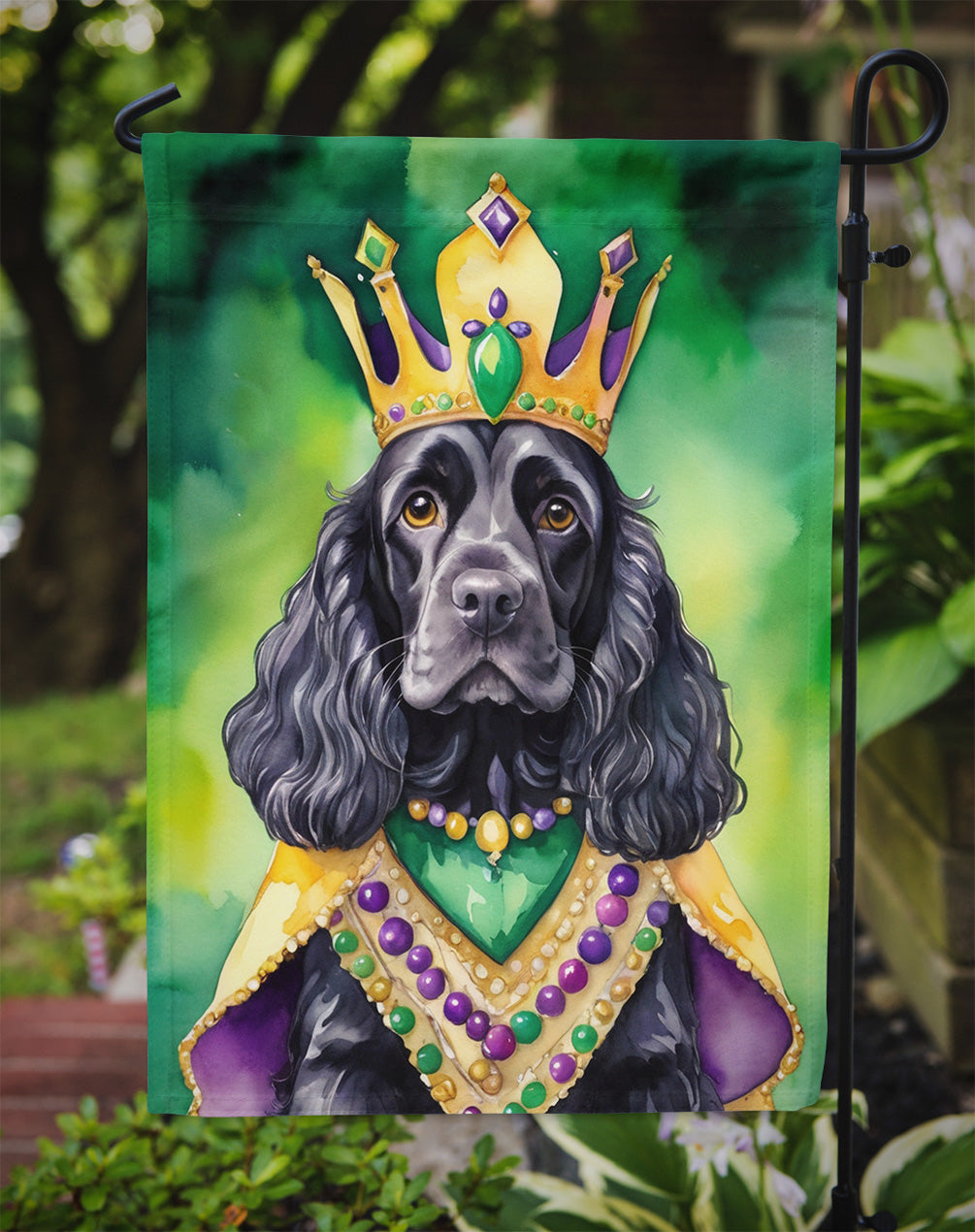 Cocker Spaniel King of Mardi Gras Garden Flag