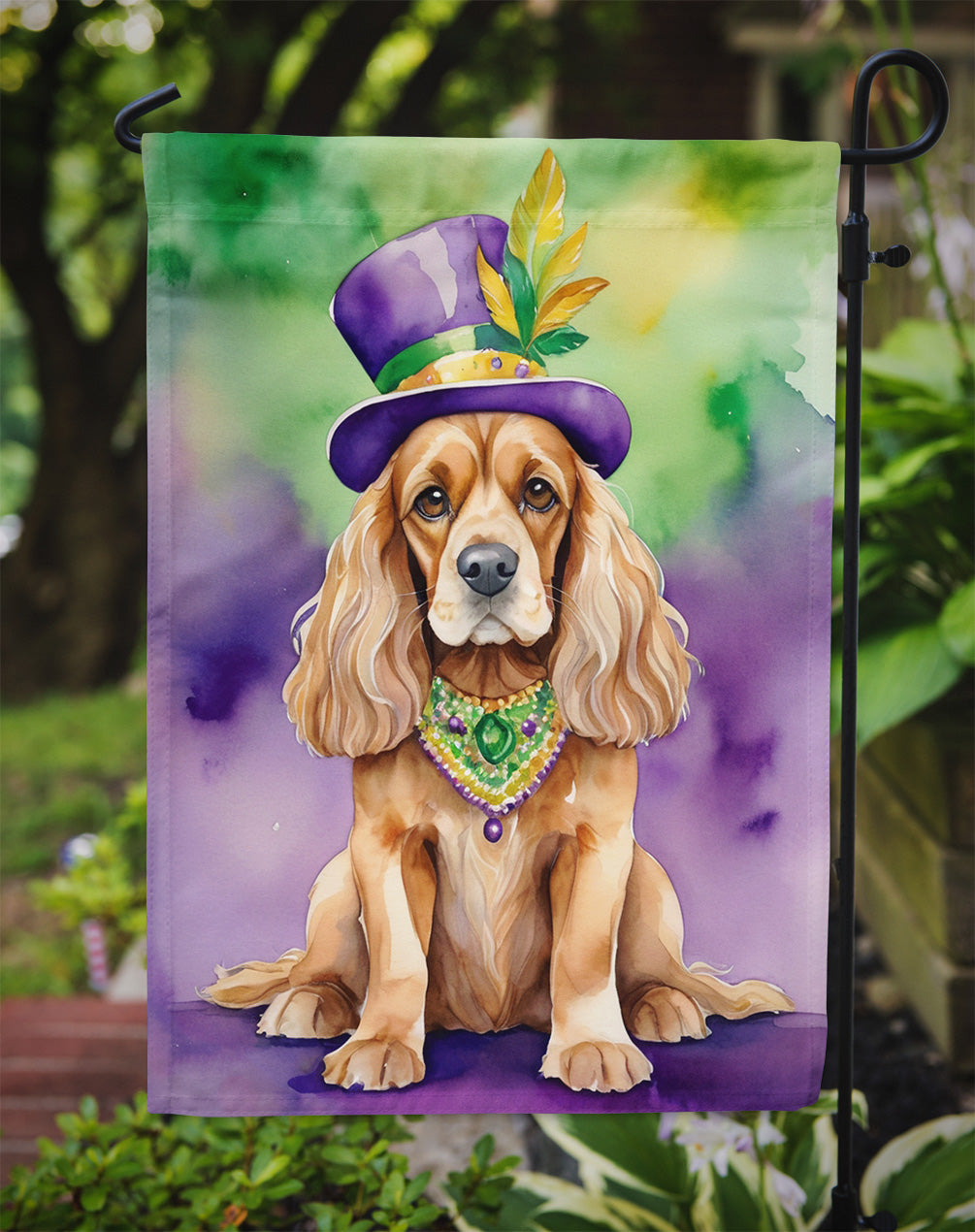 Cocker Spaniel King of Mardi Gras Garden Flag