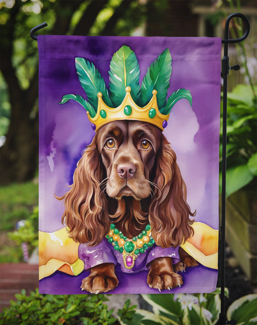 Cocker Spaniel King of Mardi Gras Garden Flag