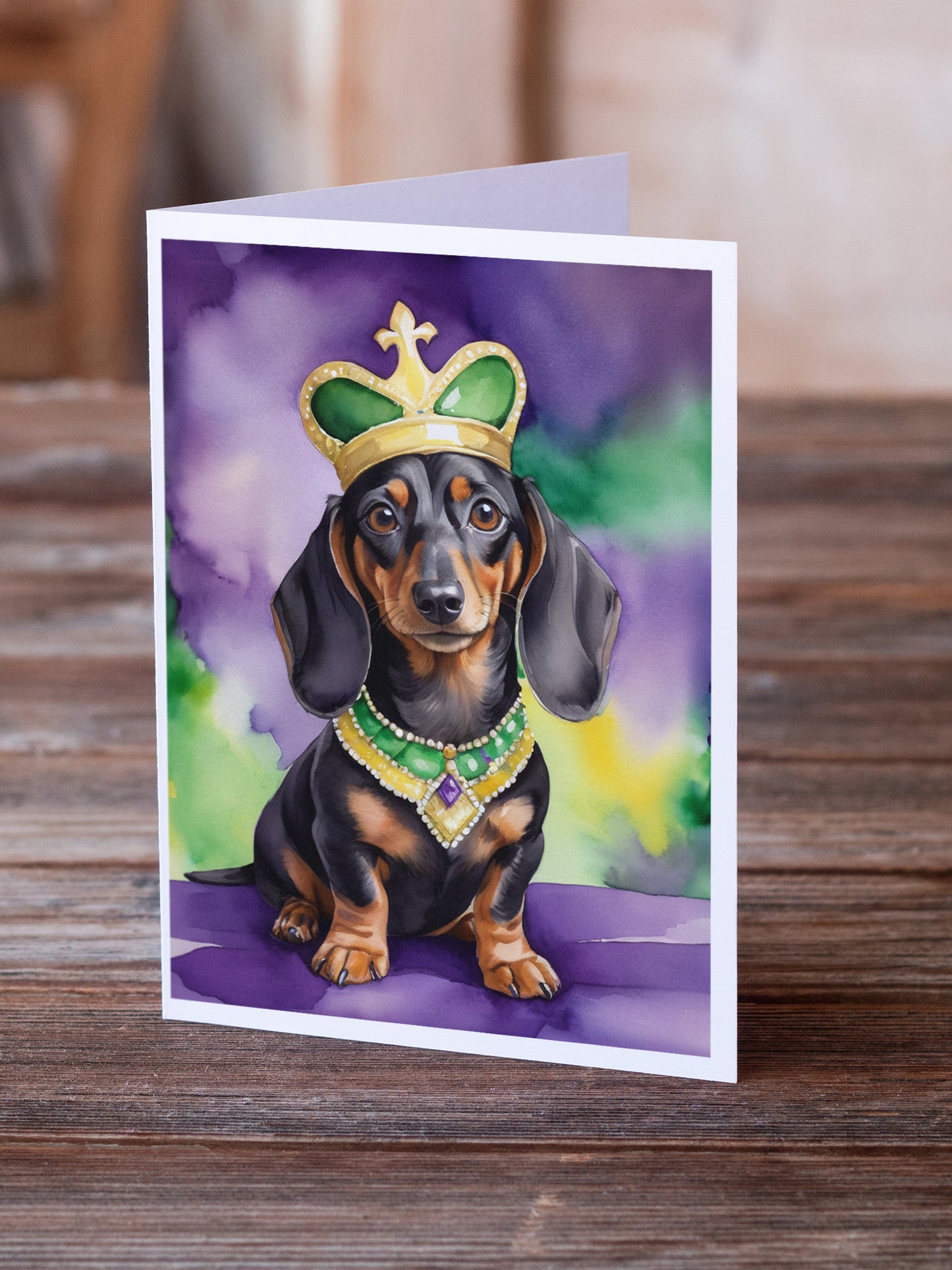 Dachshund King of Mardi Gras Greeting Cards Pack of 8