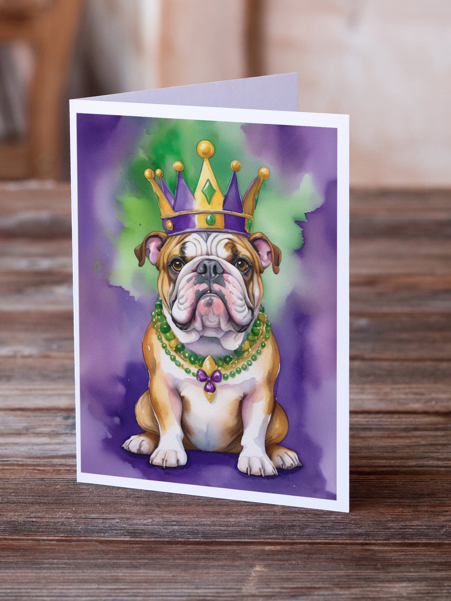 English Bulldog King of Mardi Gras Greeting Cards Pack of 8