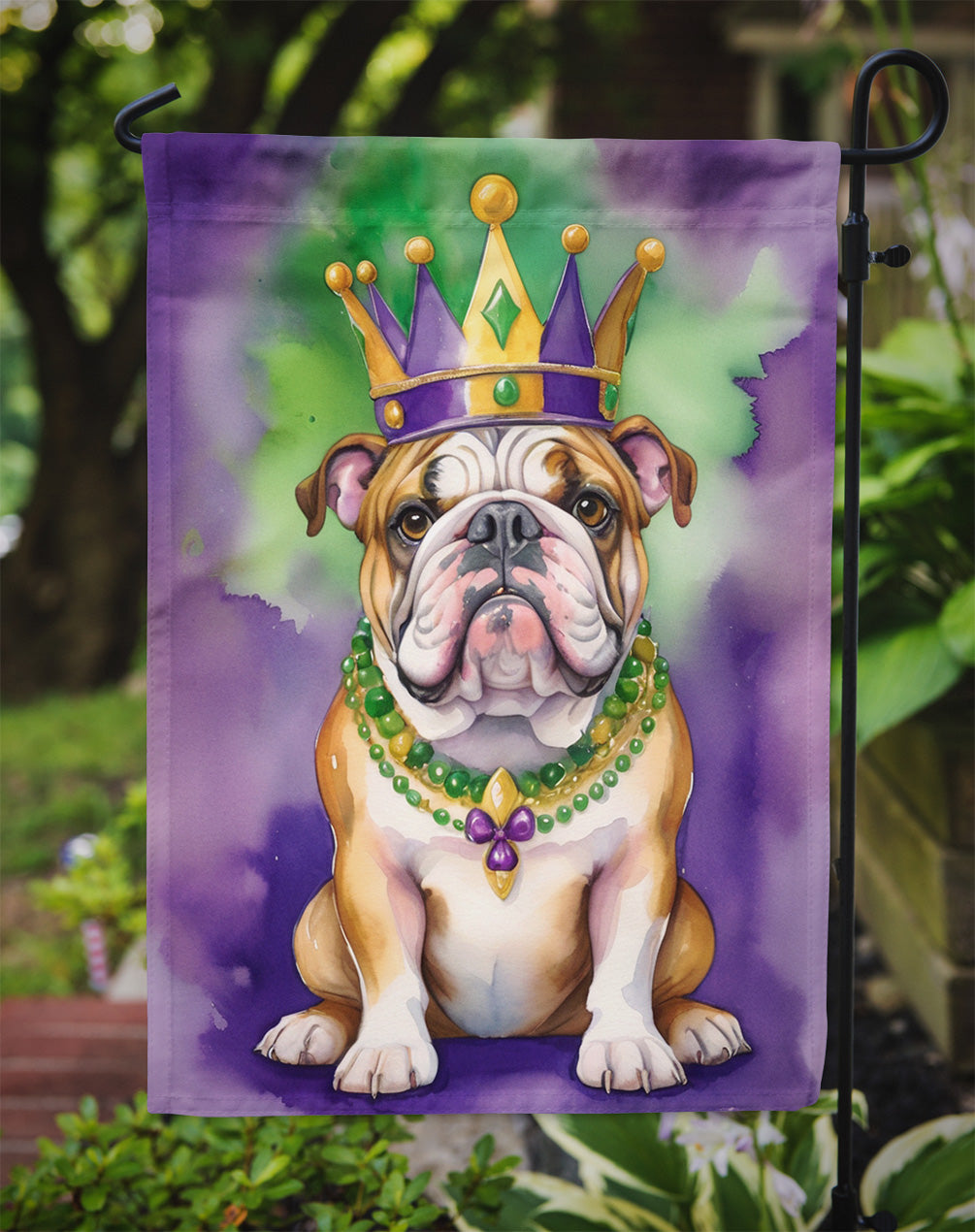 English Bulldog King of Mardi Gras Garden Flag