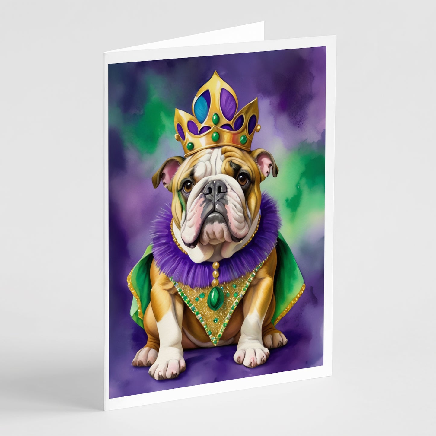 Buy this English Bulldog King of Mardi Gras Greeting Cards Pack of 8