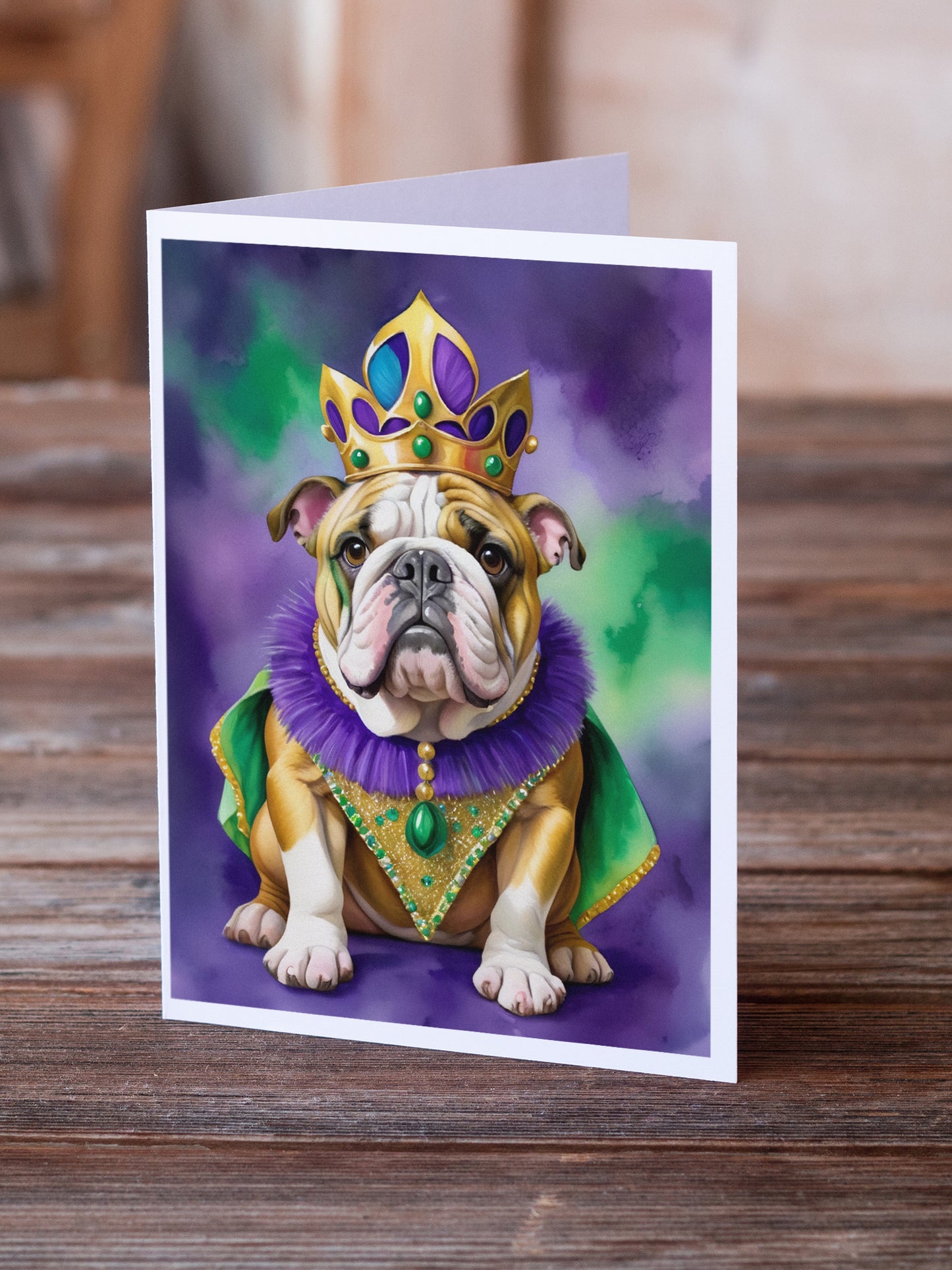 English Bulldog King of Mardi Gras Greeting Cards Pack of 8