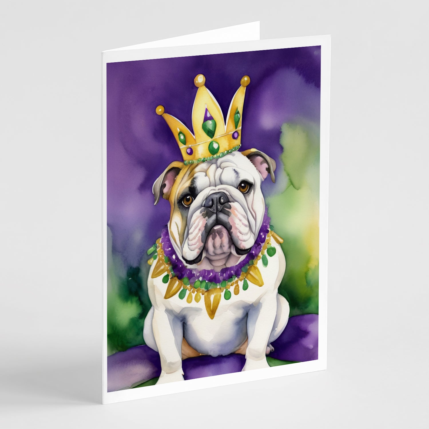 Buy this English Bulldog King of Mardi Gras Greeting Cards Pack of 8