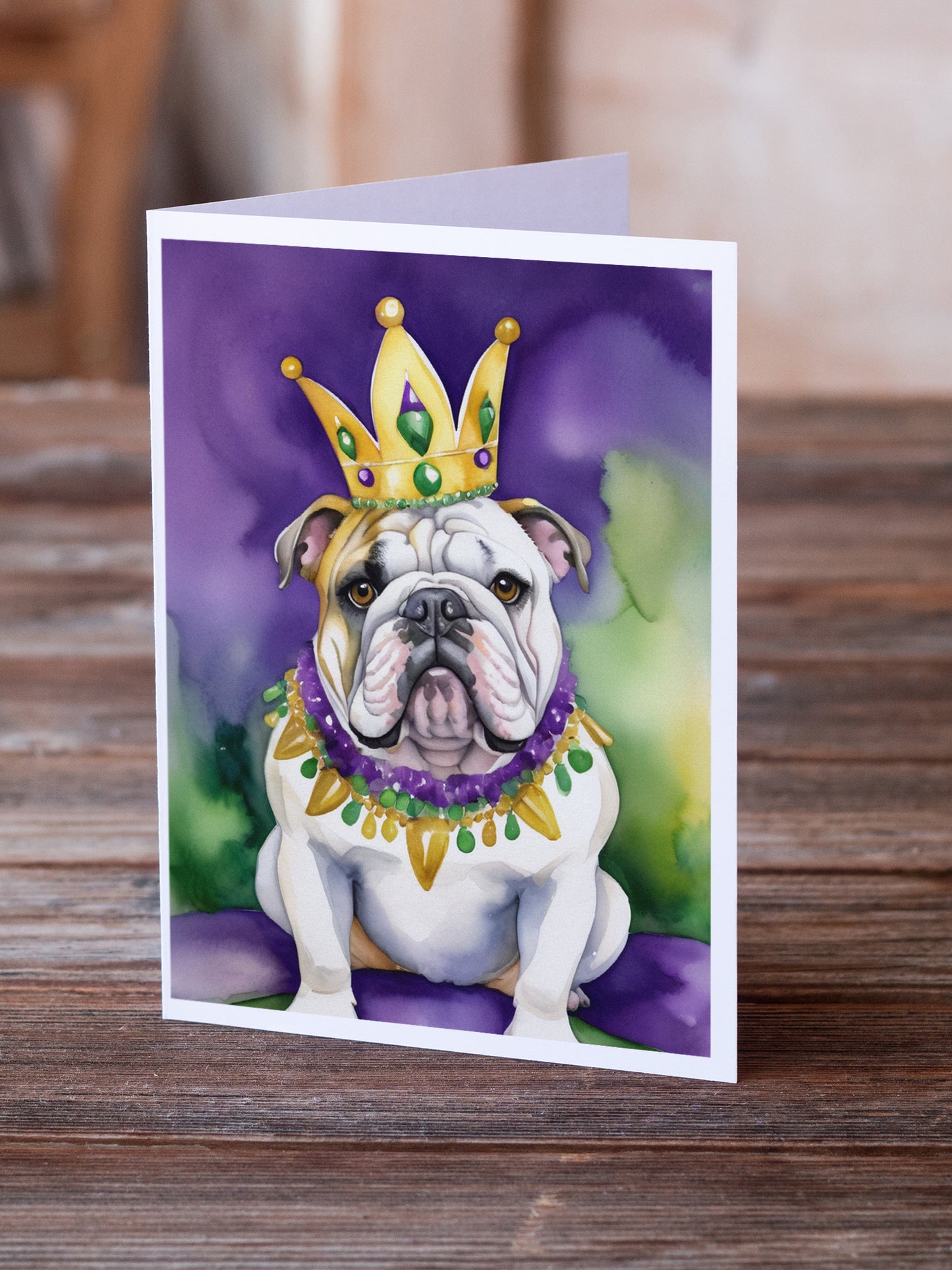 English Bulldog King of Mardi Gras Greeting Cards Pack of 8