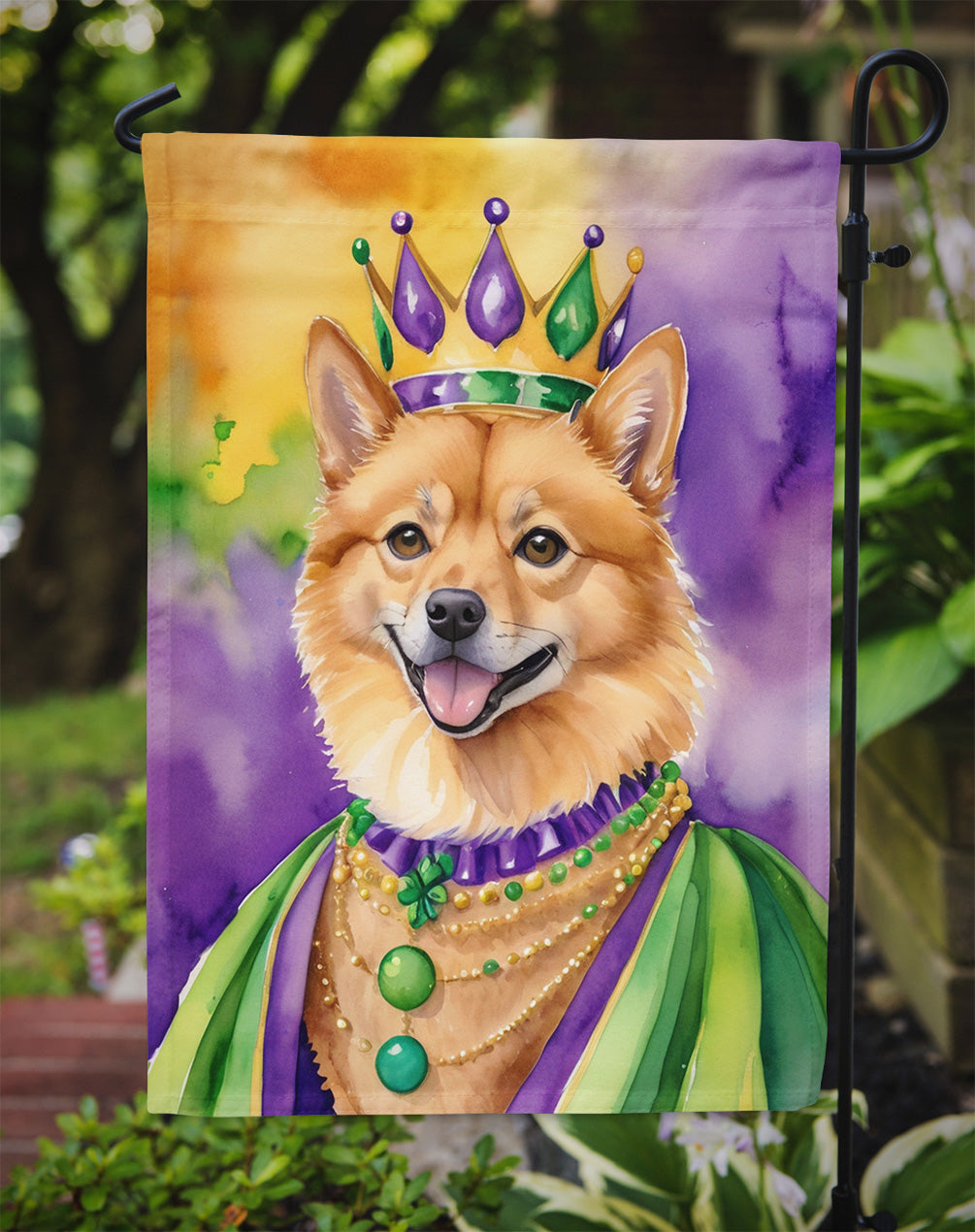 Finnish Spitz King of Mardi Gras Garden Flag