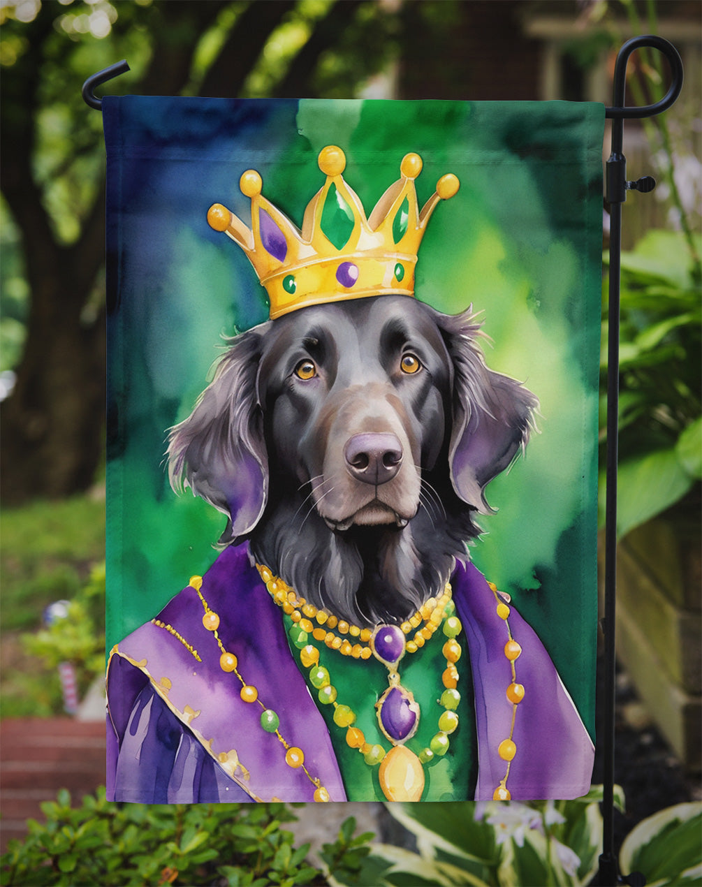 Flat-Coated Retriever King of Mardi Gras Garden Flag