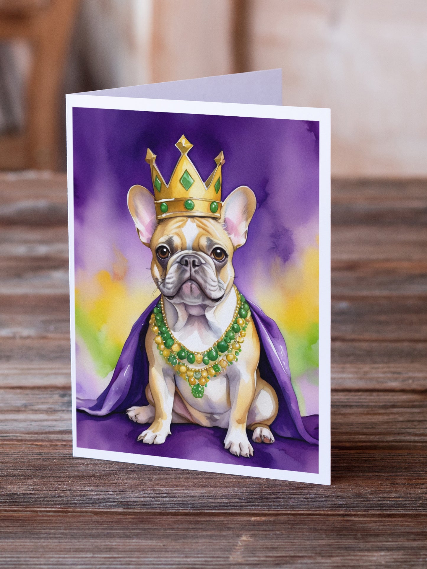French Bulldog King of Mardi Gras Greeting Cards Pack of 8