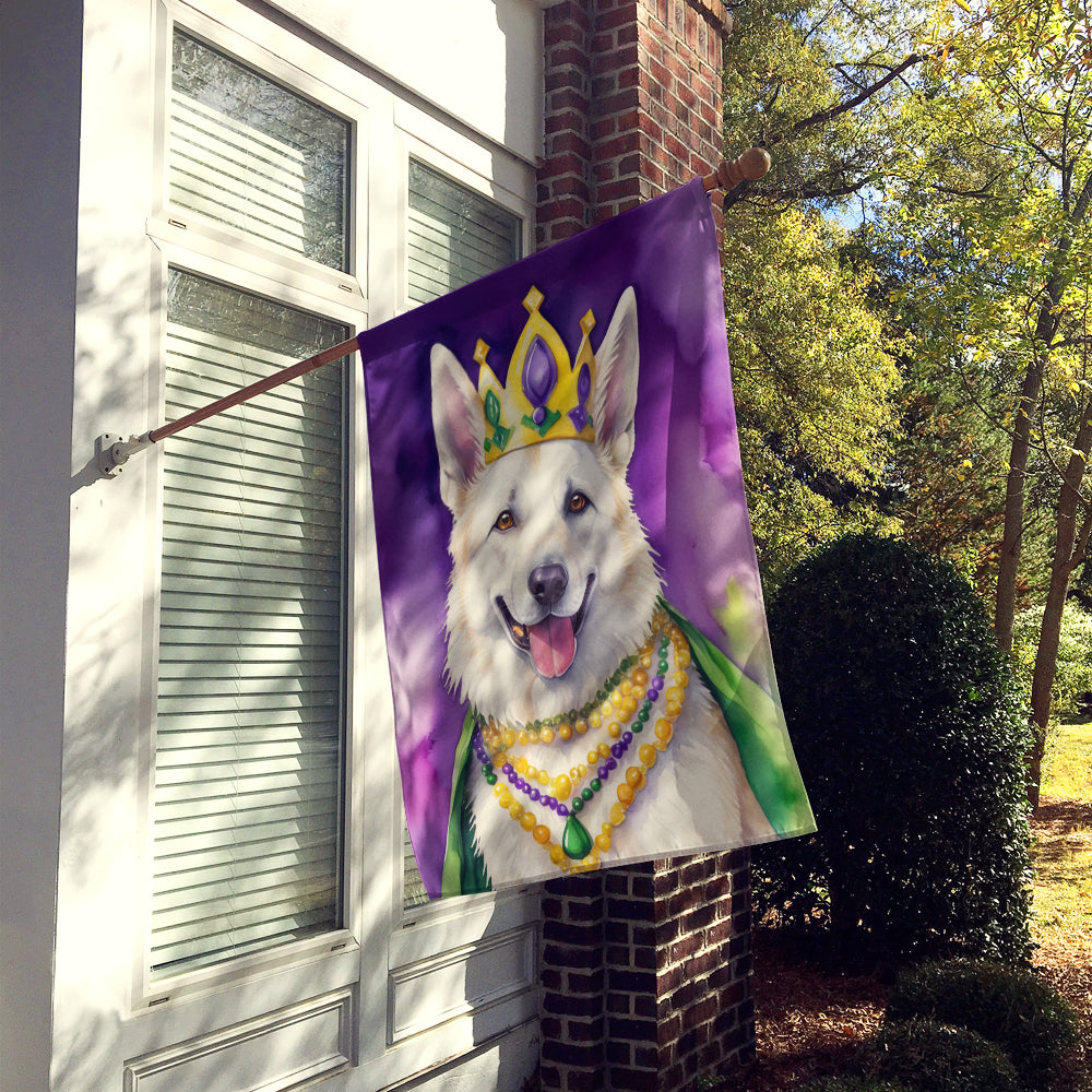 White German Shepherd King of Mardi Gras House Flag