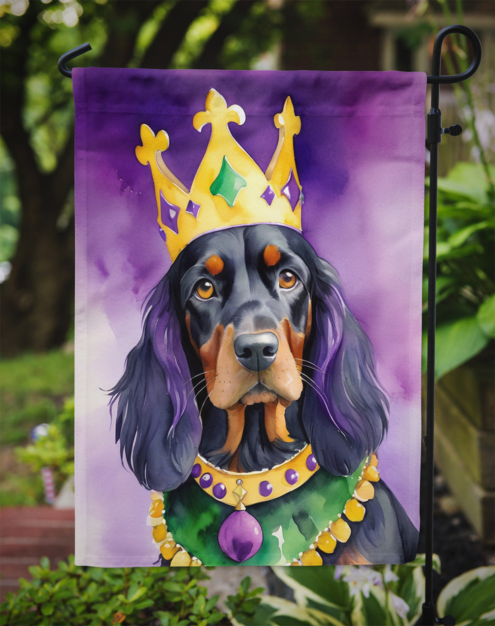 Gordon Setter King of Mardi Gras Garden Flag