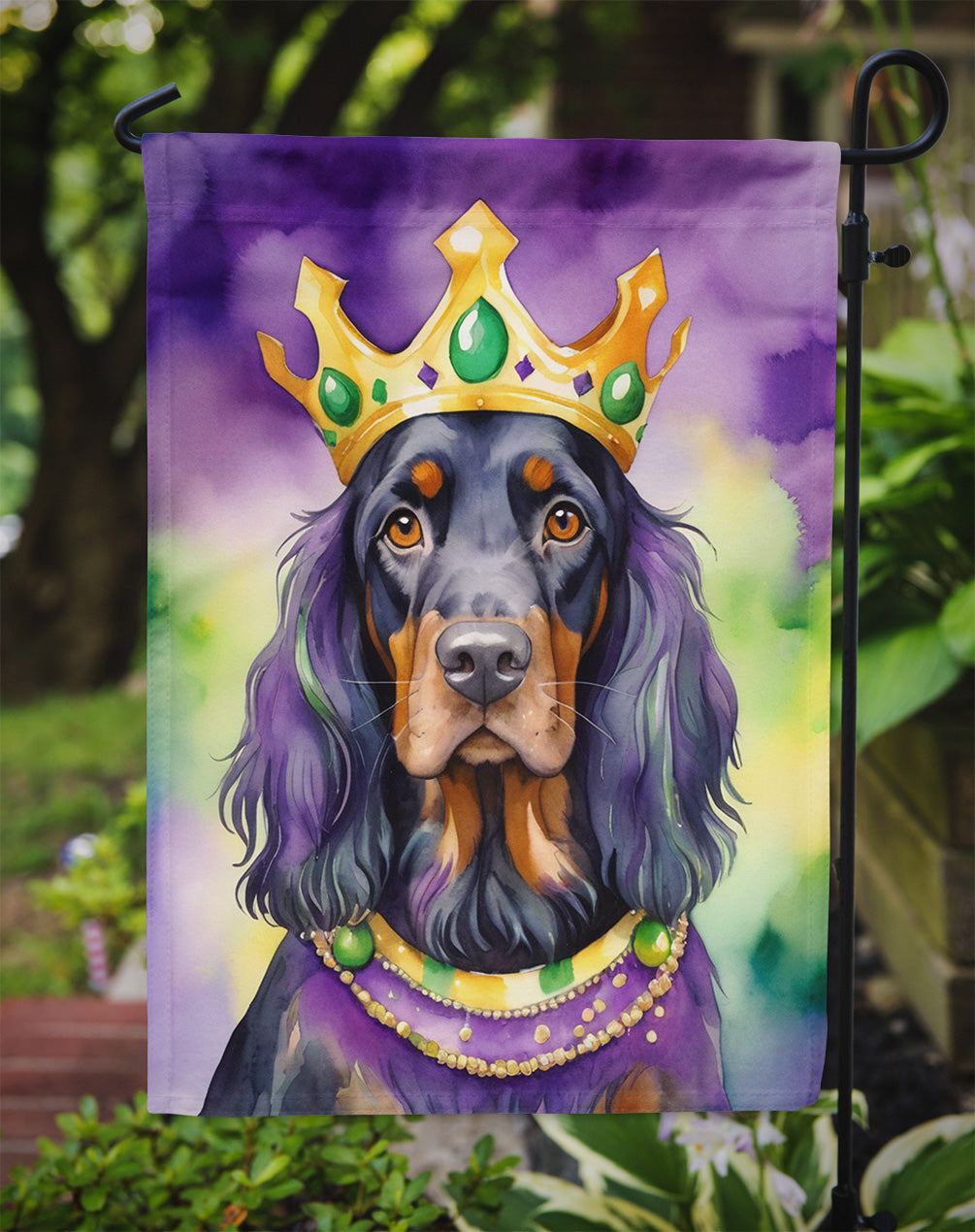 Gordon Setter King of Mardi Gras Garden Flag