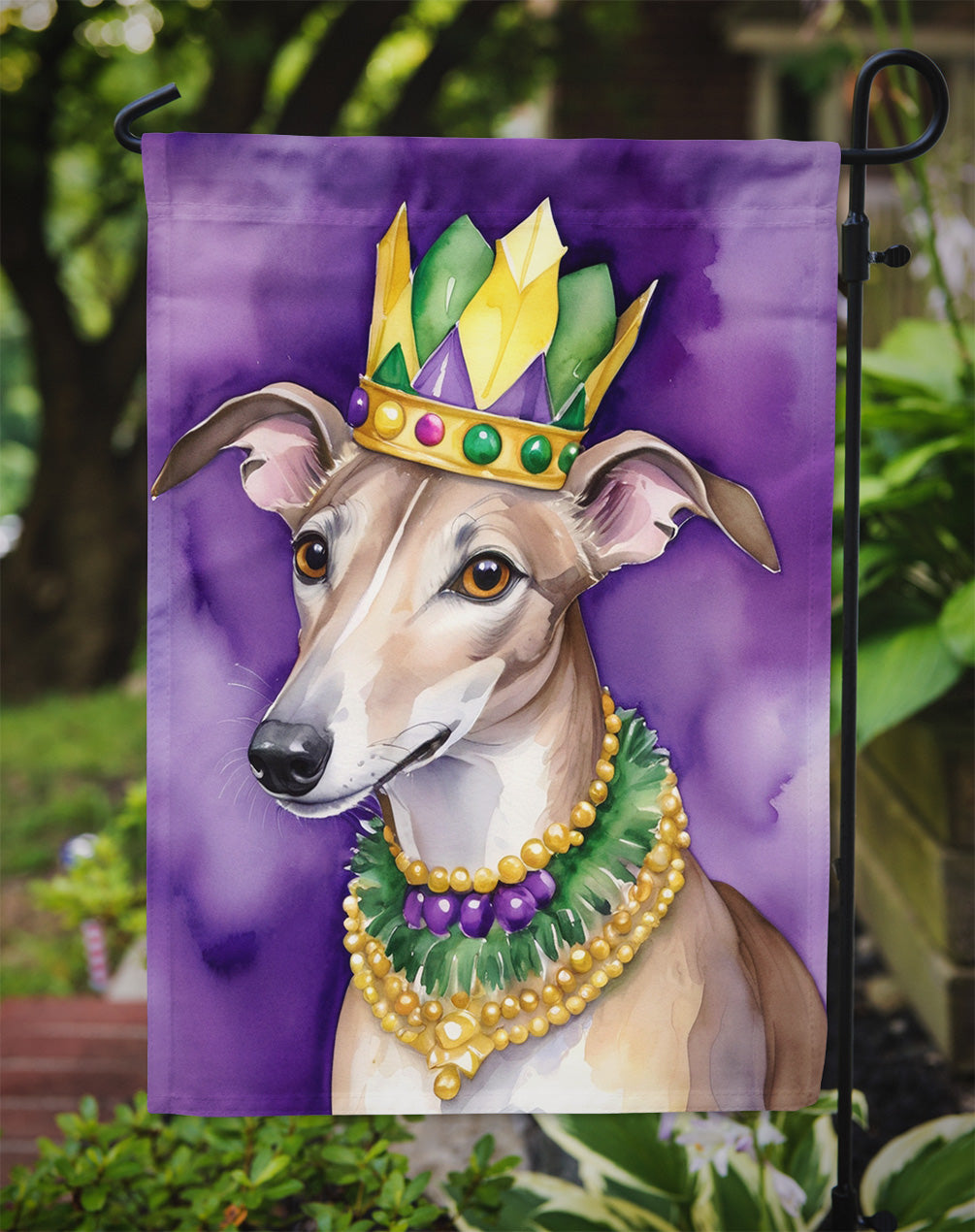 Greyhound King of Mardi Gras Garden Flag