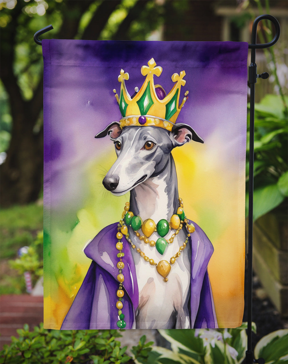 Greyhound King of Mardi Gras Garden Flag