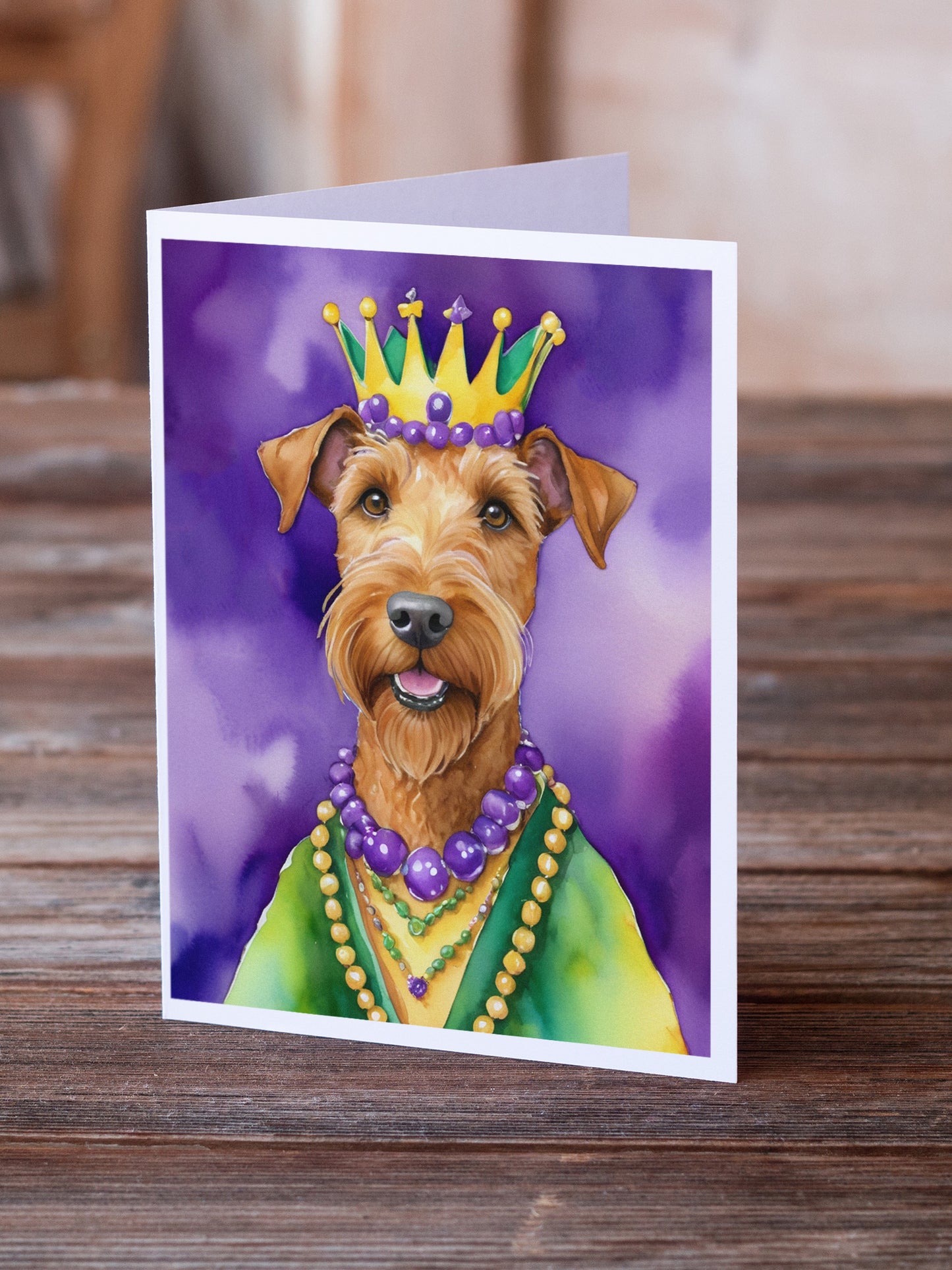 Irish Terrier King of Mardi Gras Greeting Cards Pack of 8