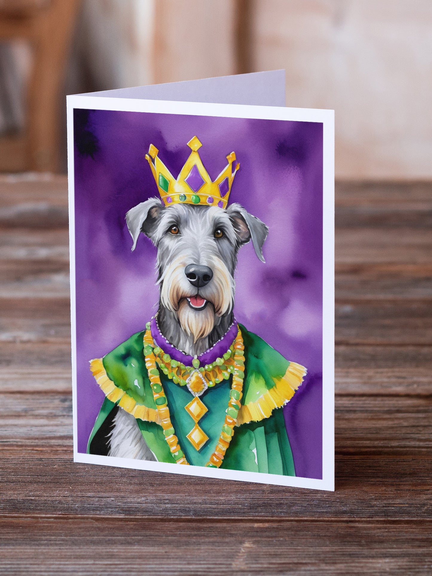 Irish Wolfhound King of Mardi Gras Greeting Cards Pack of 8