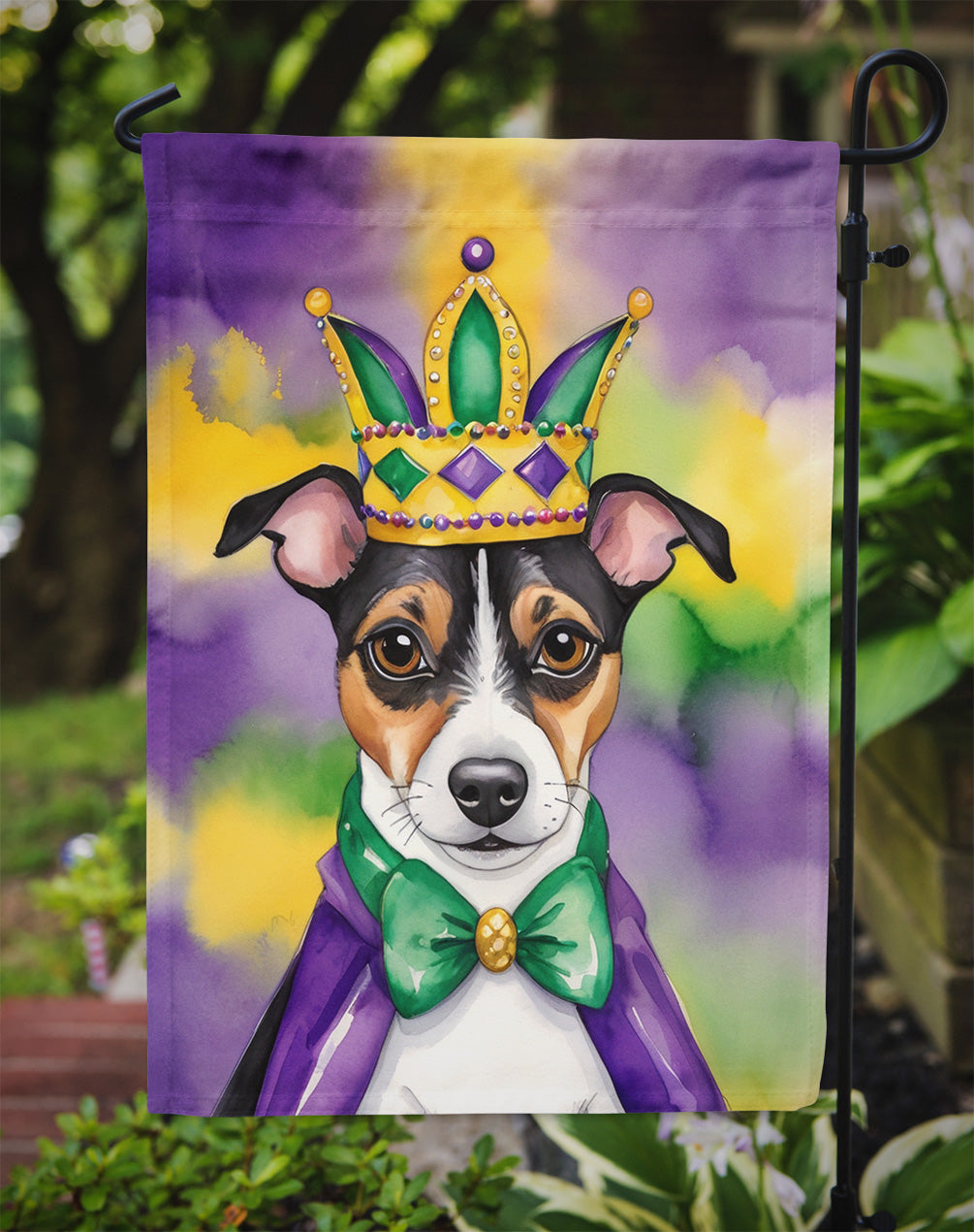 Jack Russell Terrier King of Mardi Gras Garden Flag