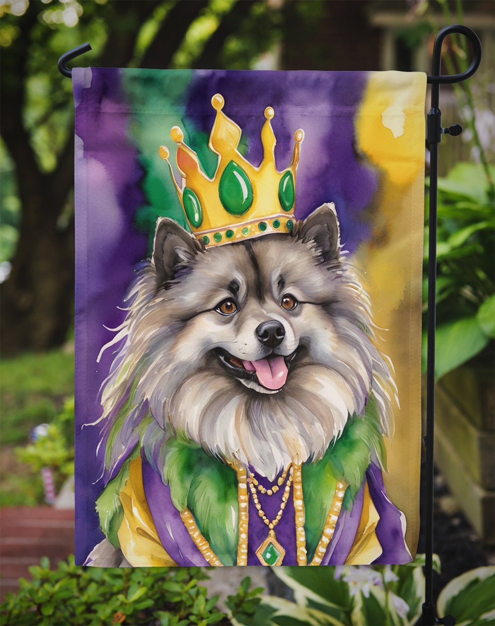 Keeshond King of Mardi Gras Garden Flag