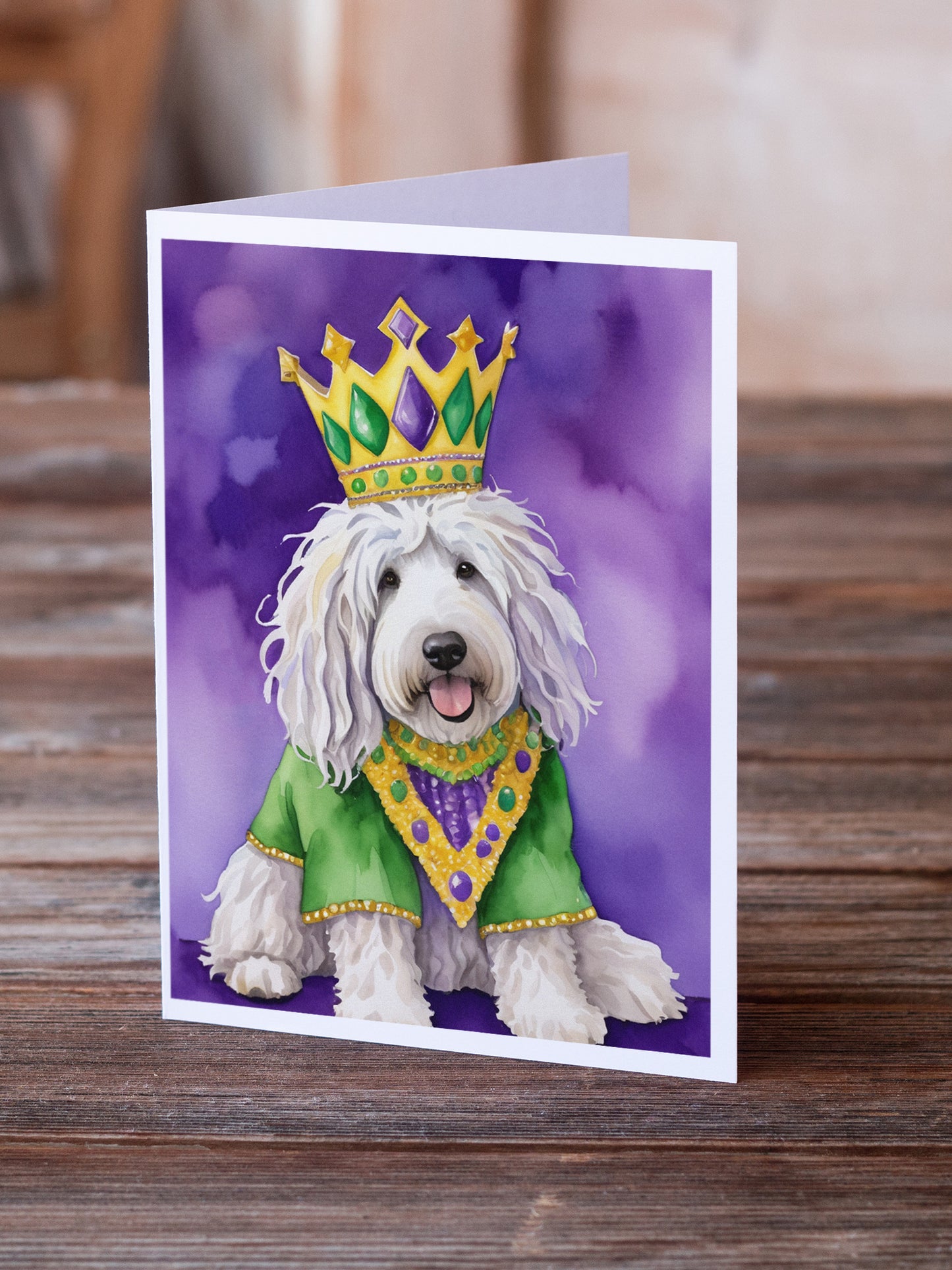 Komondor King of Mardi Gras Greeting Cards Pack of 8