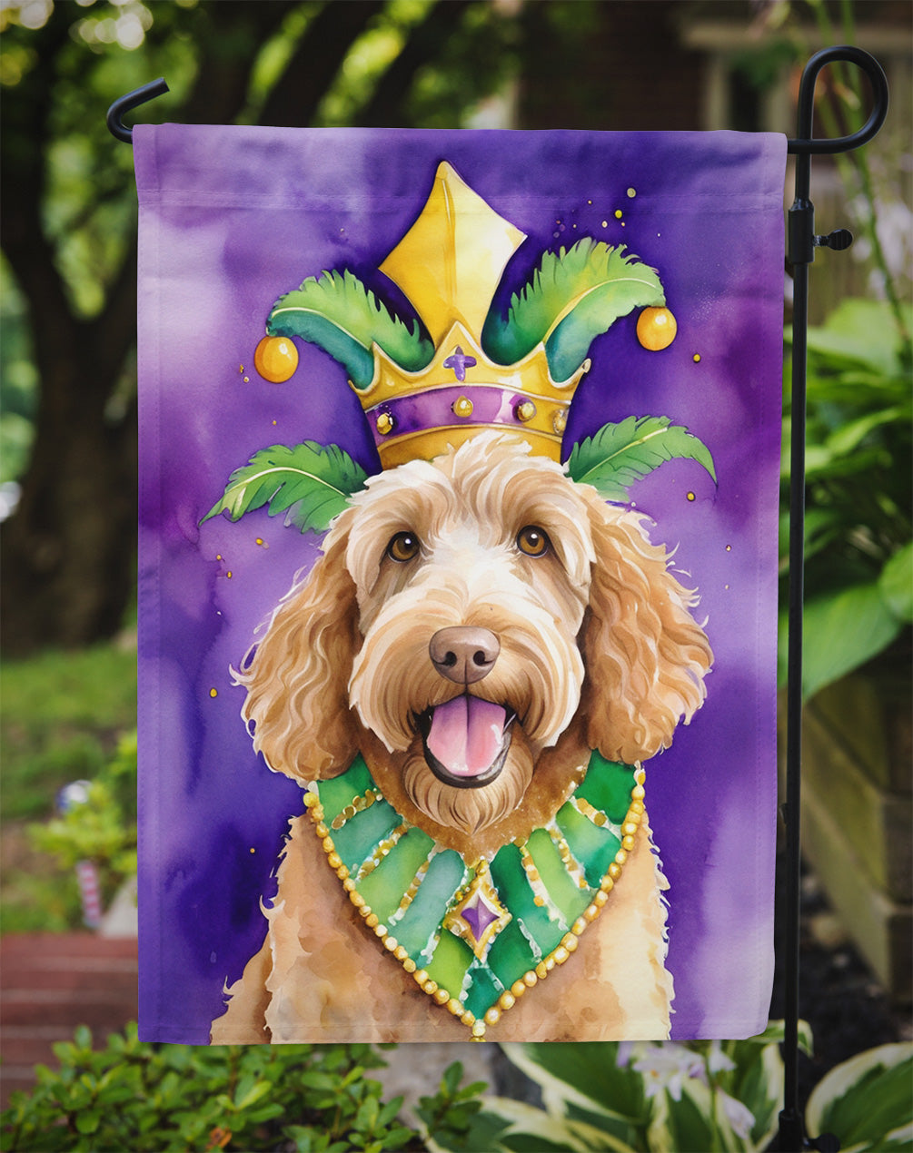 Labradoodle King of Mardi Gras Garden Flag