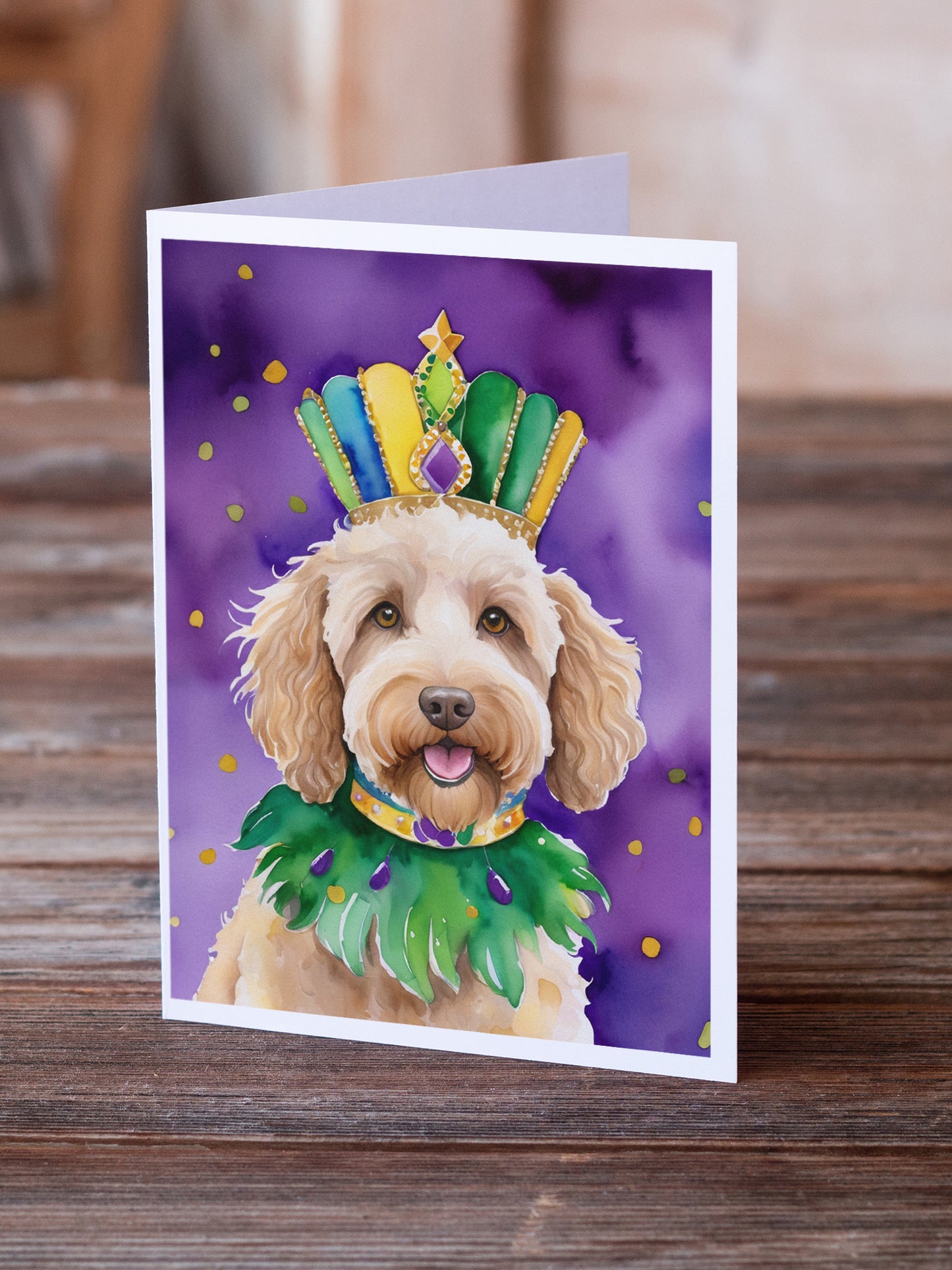 Labradoodle King of Mardi Gras Greeting Cards Pack of 8