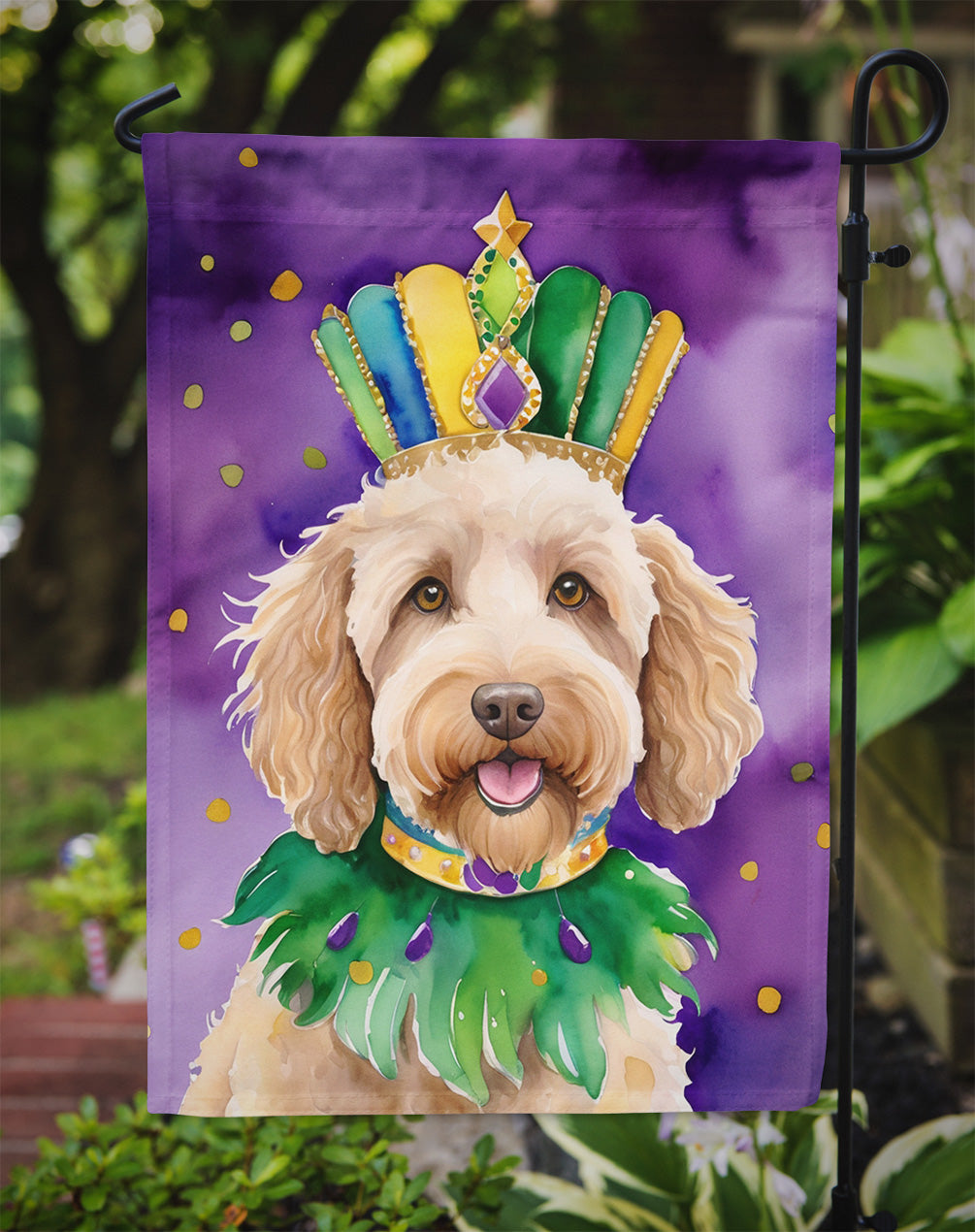 Labradoodle King of Mardi Gras Garden Flag