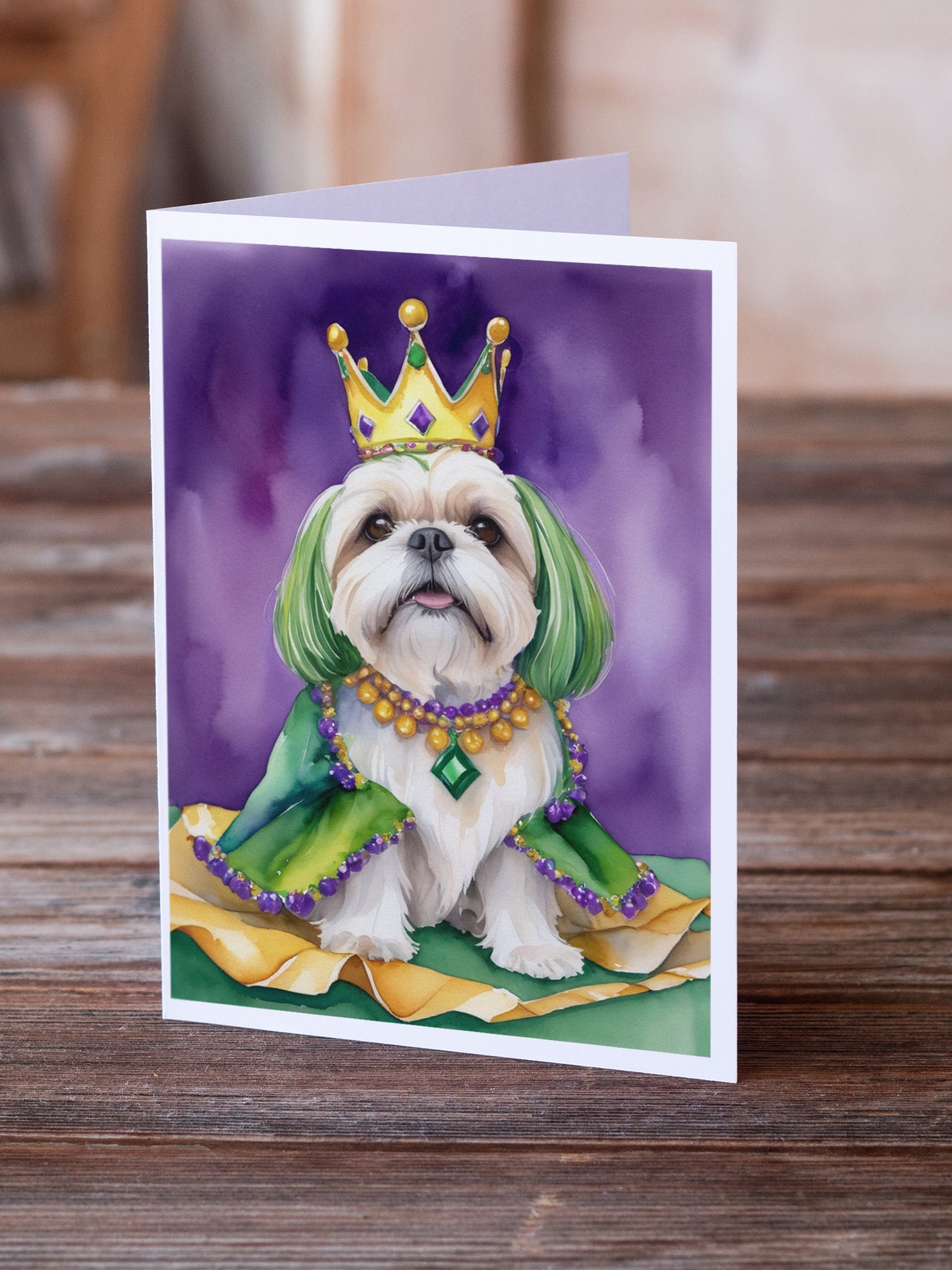 Lhasa Apso King of Mardi Gras Greeting Cards Pack of 8