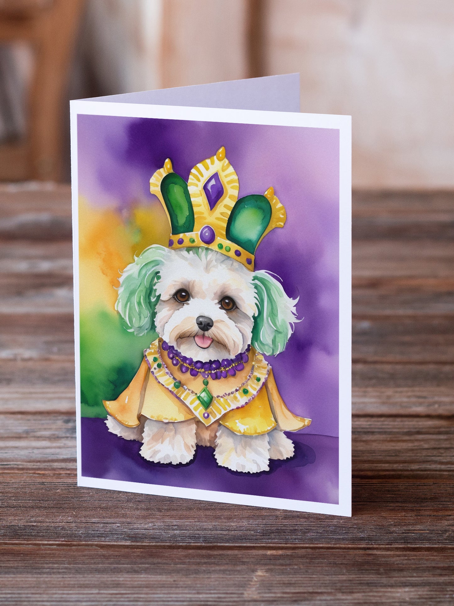 Maltipoo King of Mardi Gras Greeting Cards Pack of 8