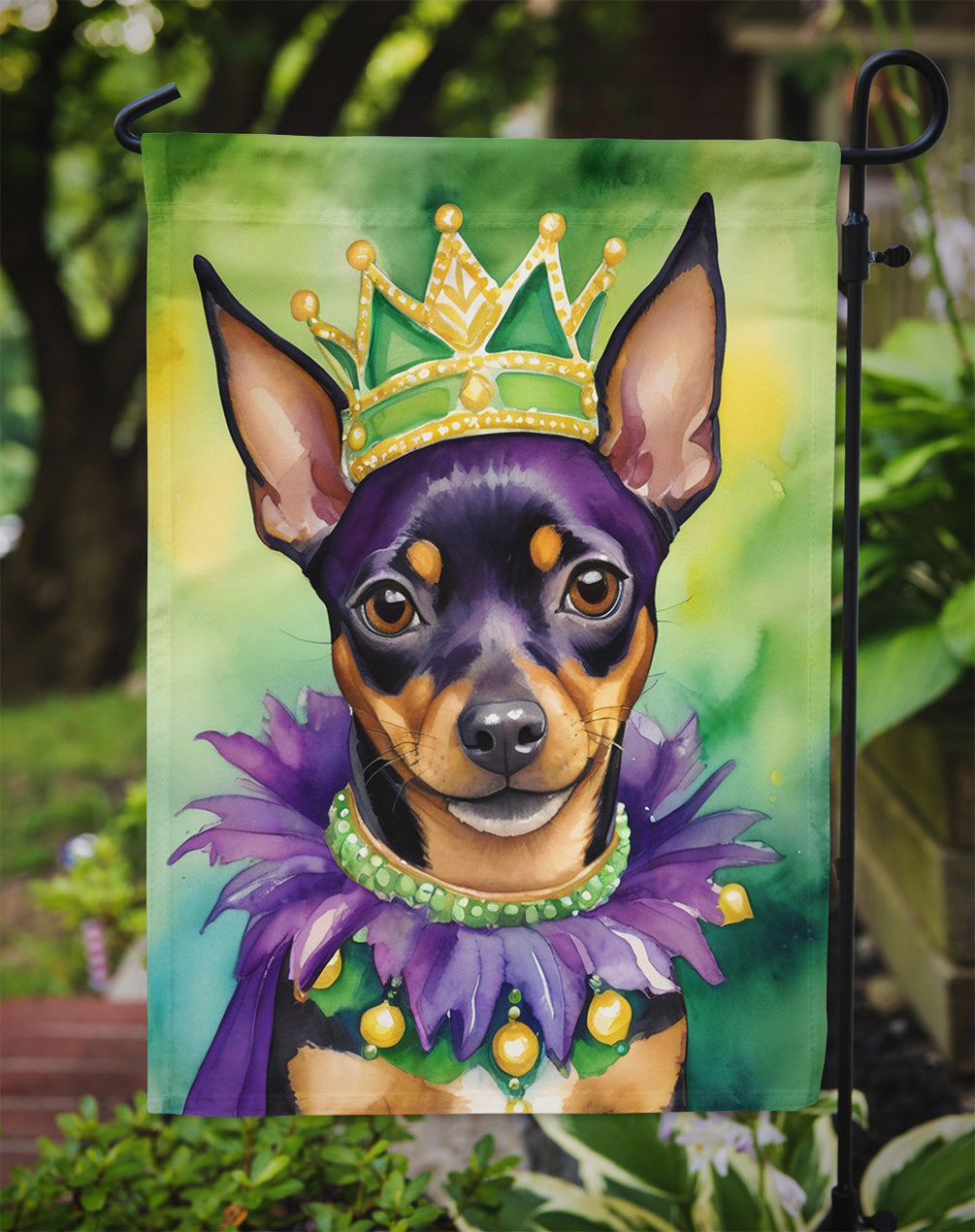 Miniature Pinscher King of Mardi Gras Garden Flag