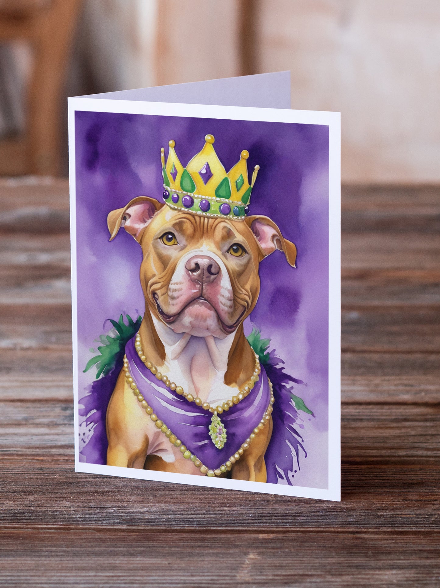Pit Bull Terrier King of Mardi Gras Greeting Cards Pack of 8