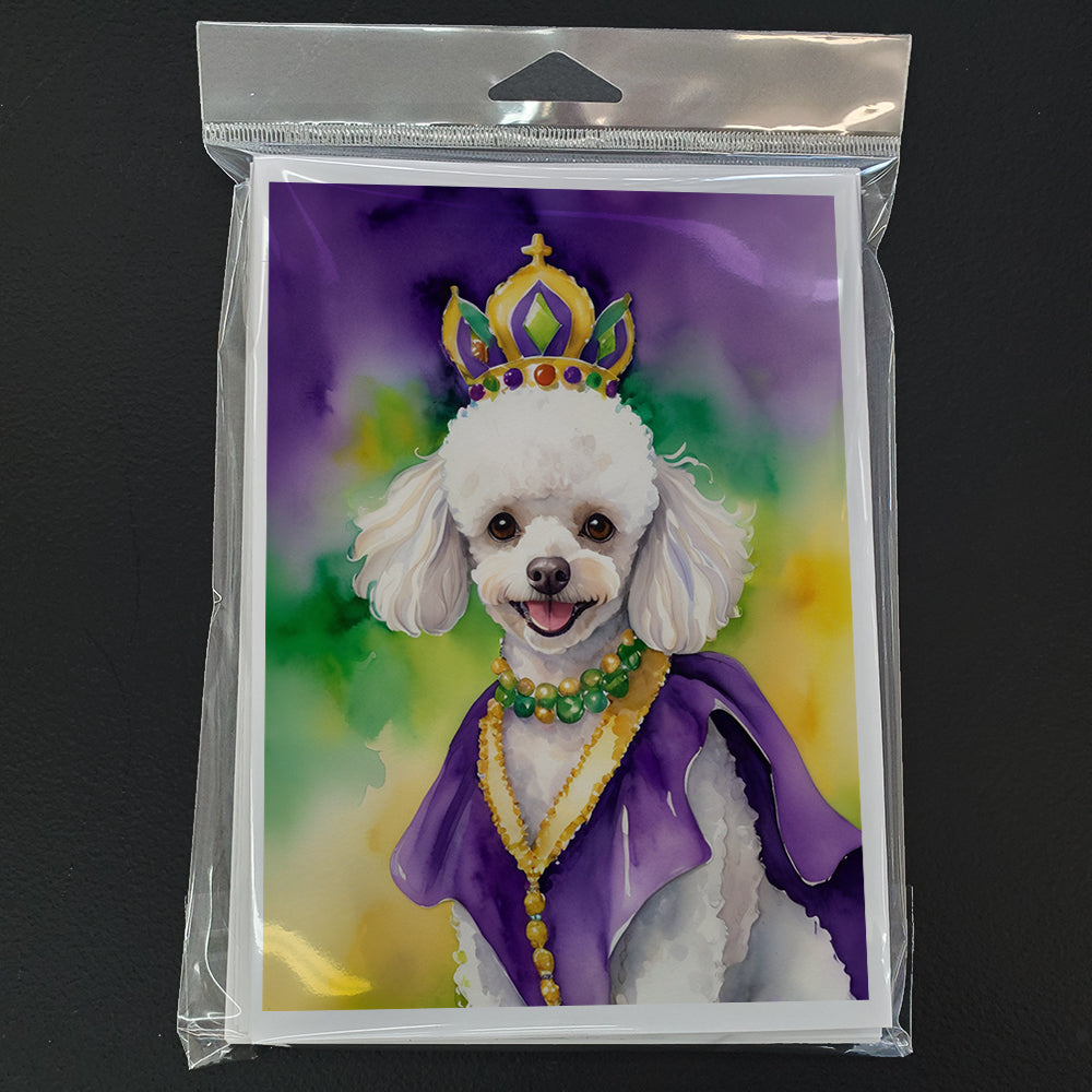 White Poodle King of Mardi Gras Greeting Cards Pack of 8
