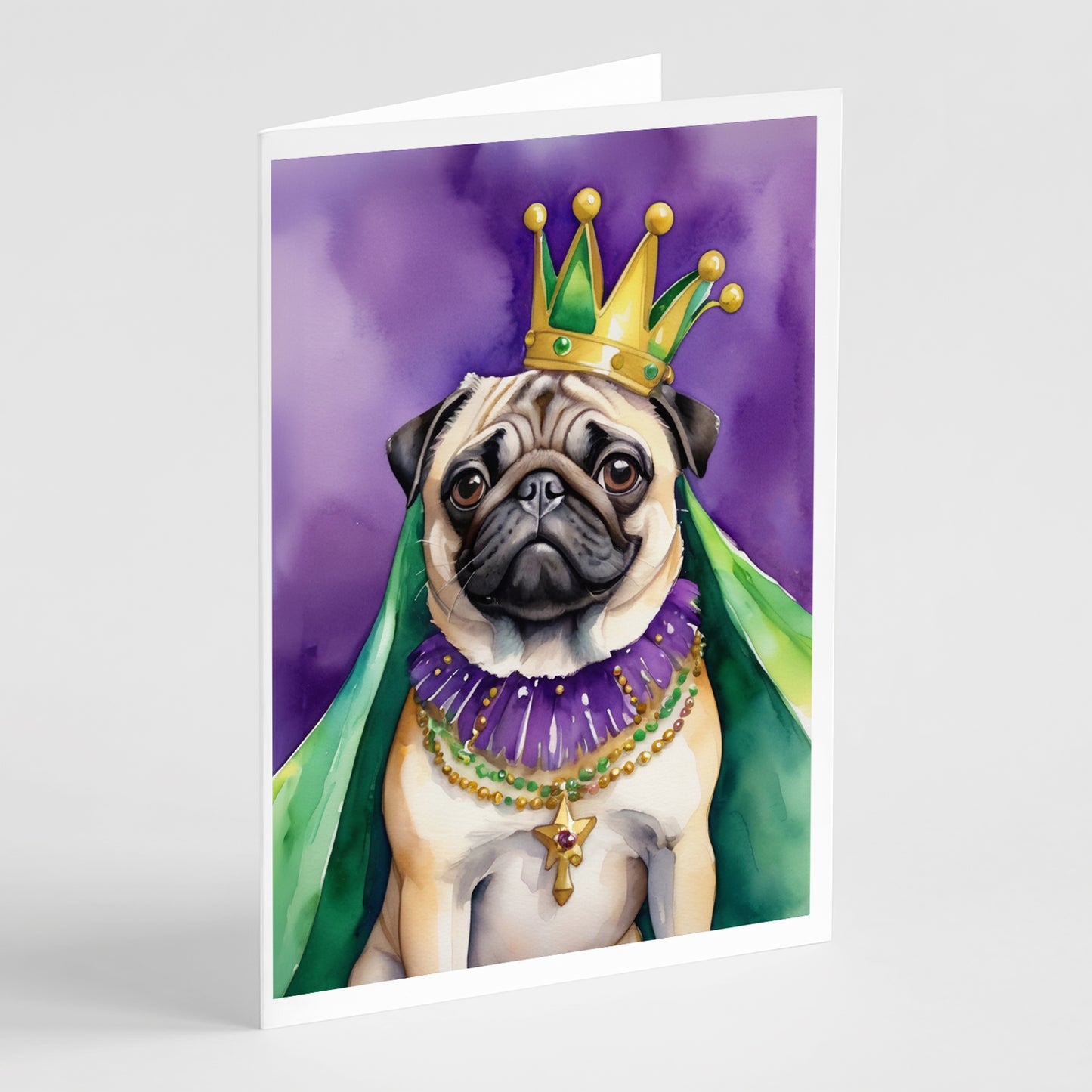 Buy this Pug King of Mardi Gras Greeting Cards Pack of 8