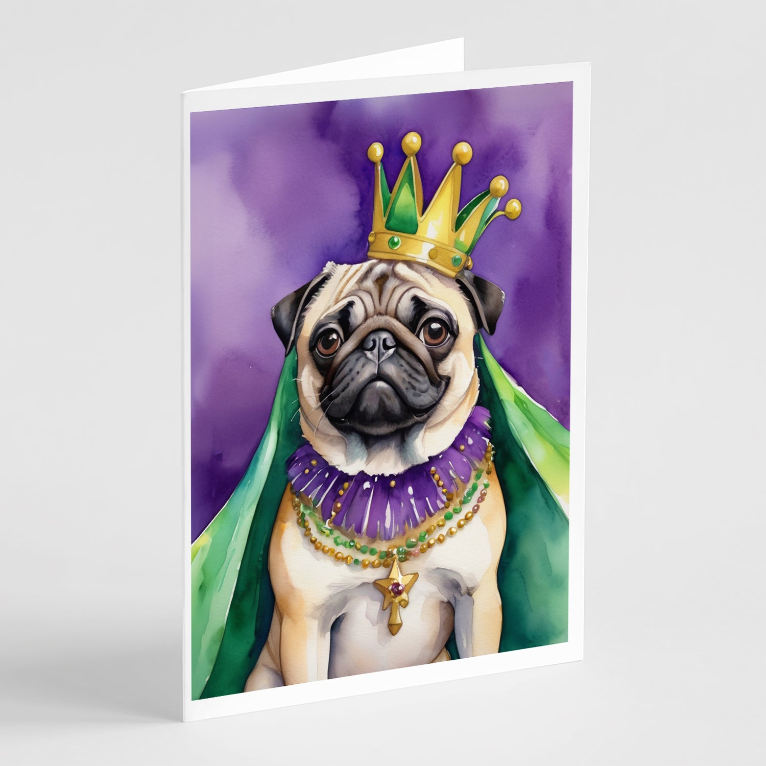 Buy this Pug King of Mardi Gras Greeting Cards Pack of 8