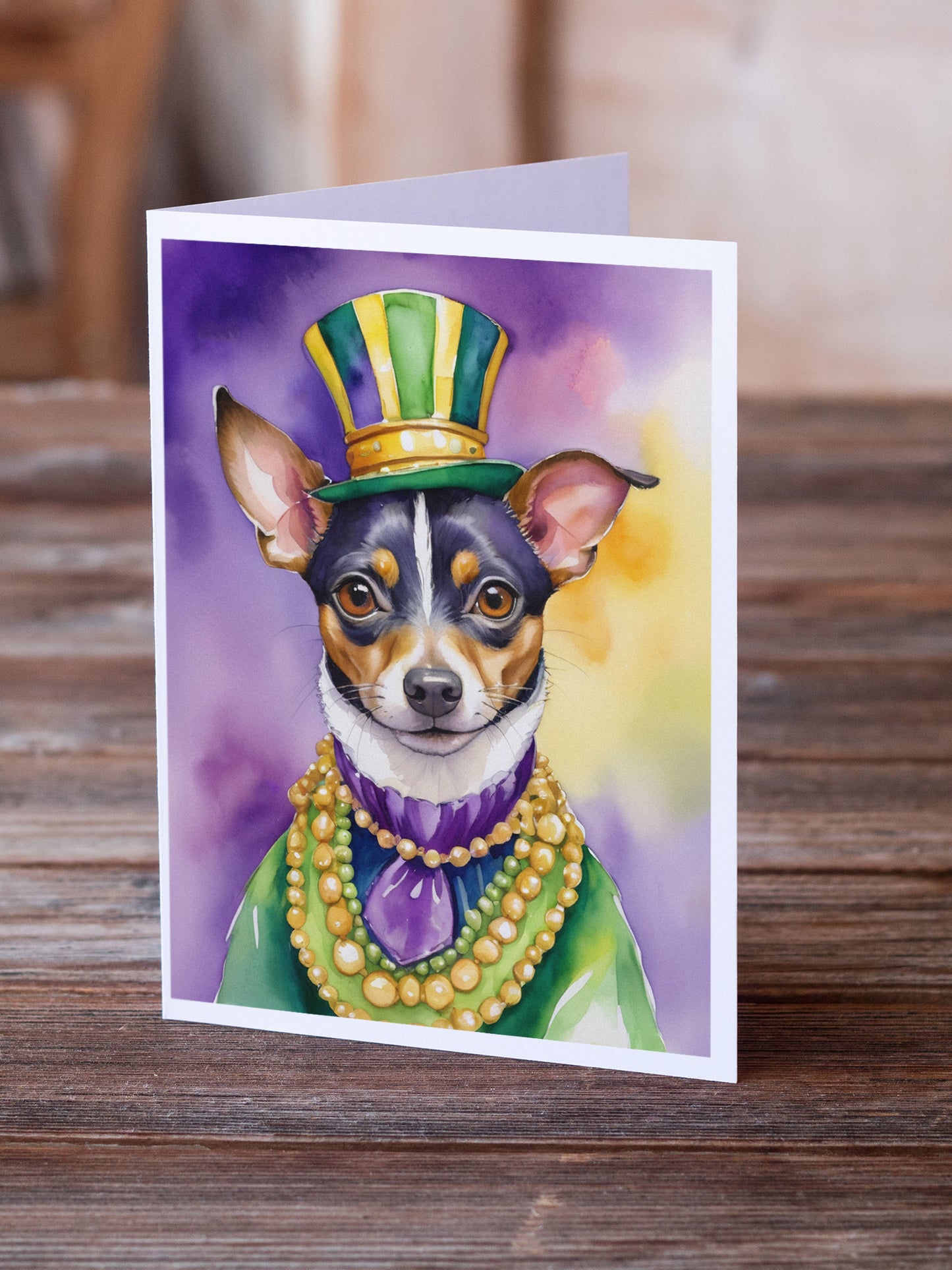 Rat Terrier King of Mardi Gras Greeting Cards Pack of 8