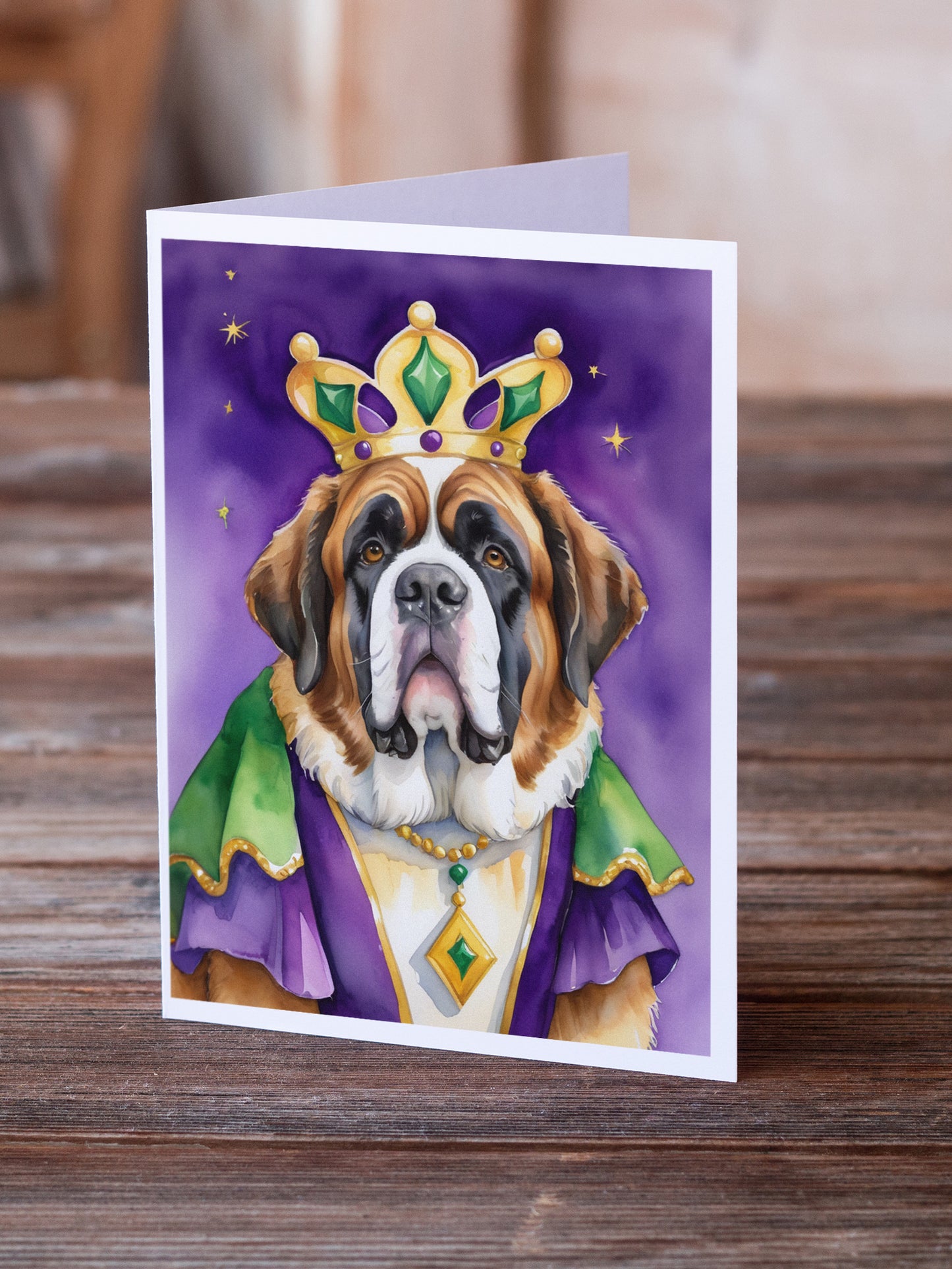 Saint Bernard King of Mardi Gras Greeting Cards Pack of 8