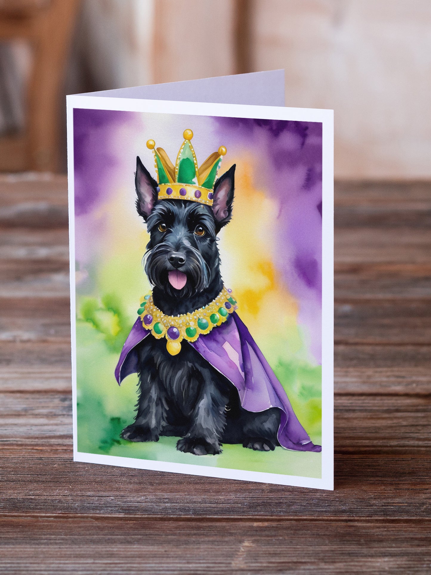 Scottish Terrier King of Mardi Gras Greeting Cards Pack of 8