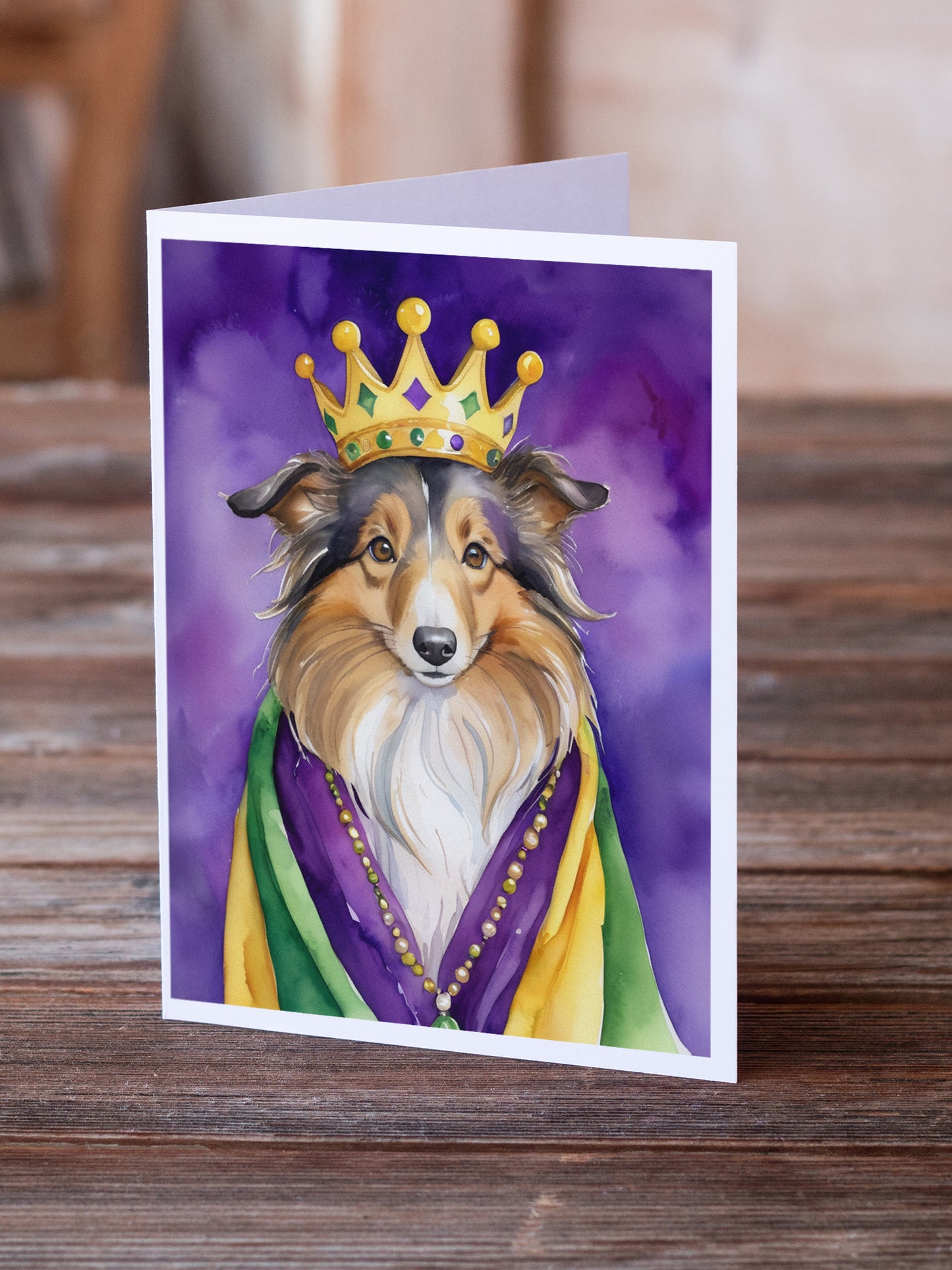 Sheltie King of Mardi Gras Greeting Cards Pack of 8