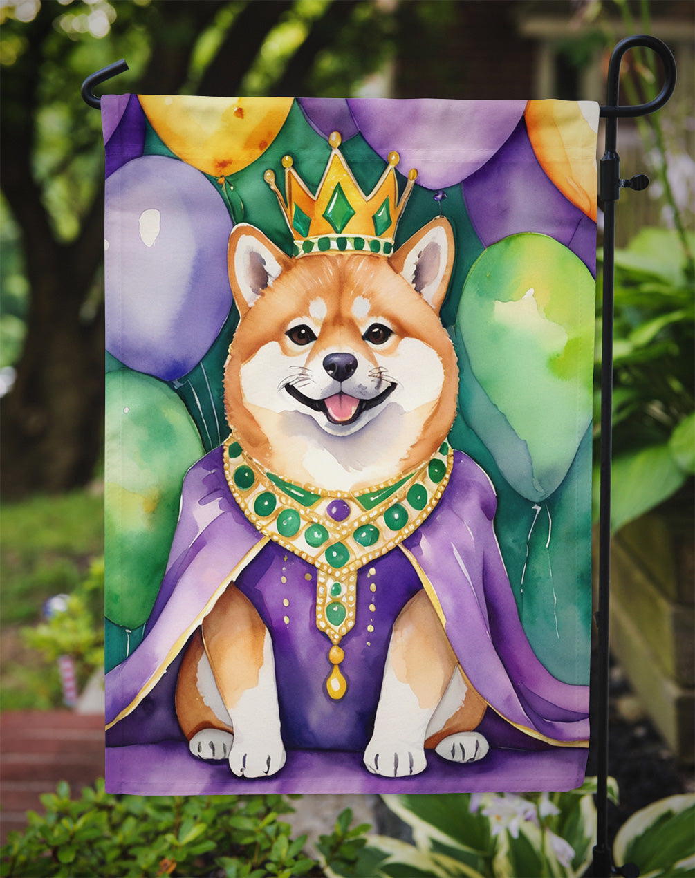 Shiba Inu King of Mardi Gras Garden Flag