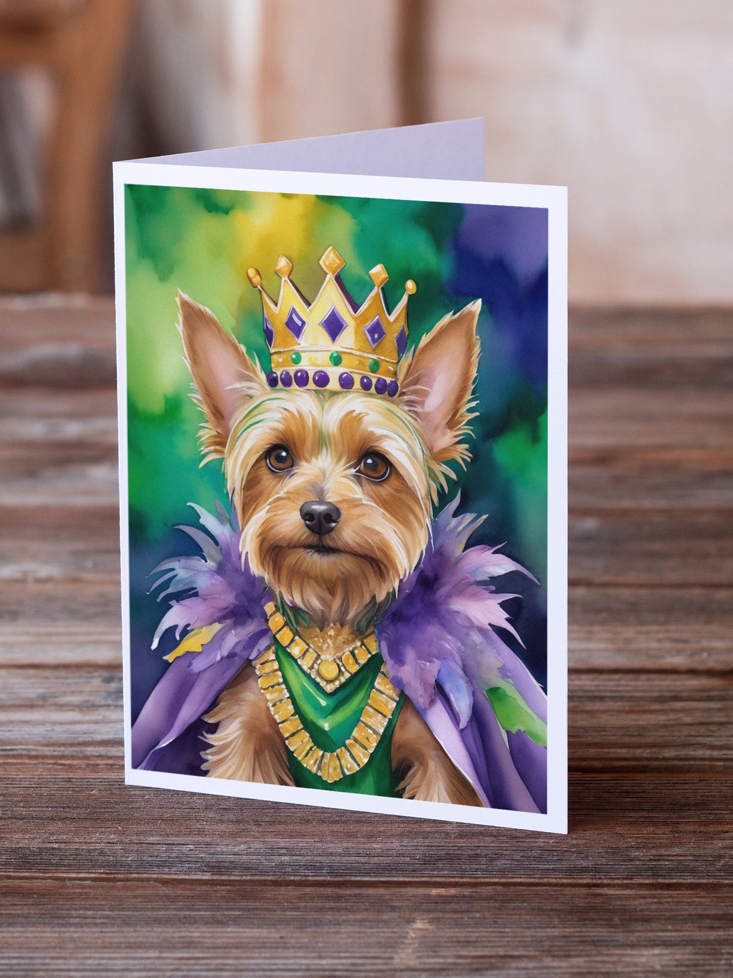 Silky Terrier King of Mardi Gras Greeting Cards Pack of 8