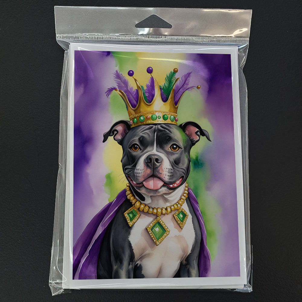 Staffordshire Bull Terrier King of Mardi Gras Greeting Cards Pack of 8