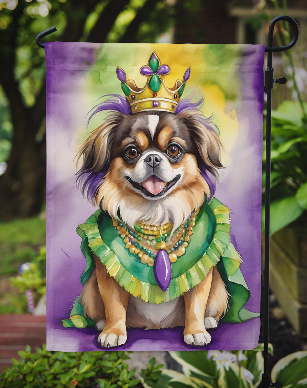 Tibetan Spaniel King of Mardi Gras Garden Flag