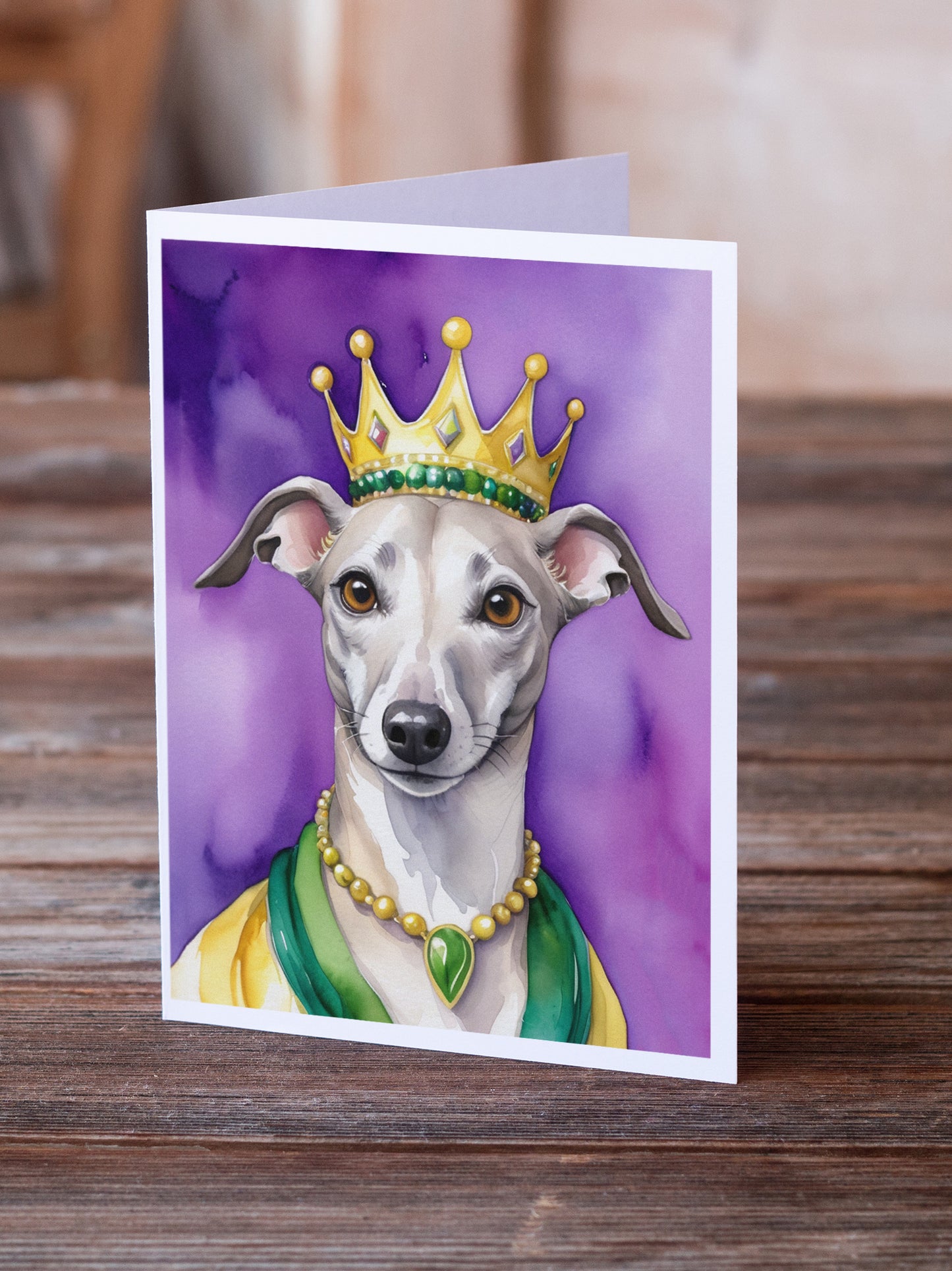 Whippet King of Mardi Gras Greeting Cards Pack of 8