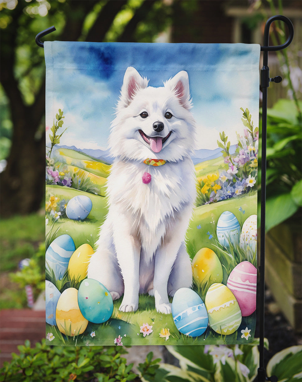 American Eskimo Easter Egg Hunt Garden Flag