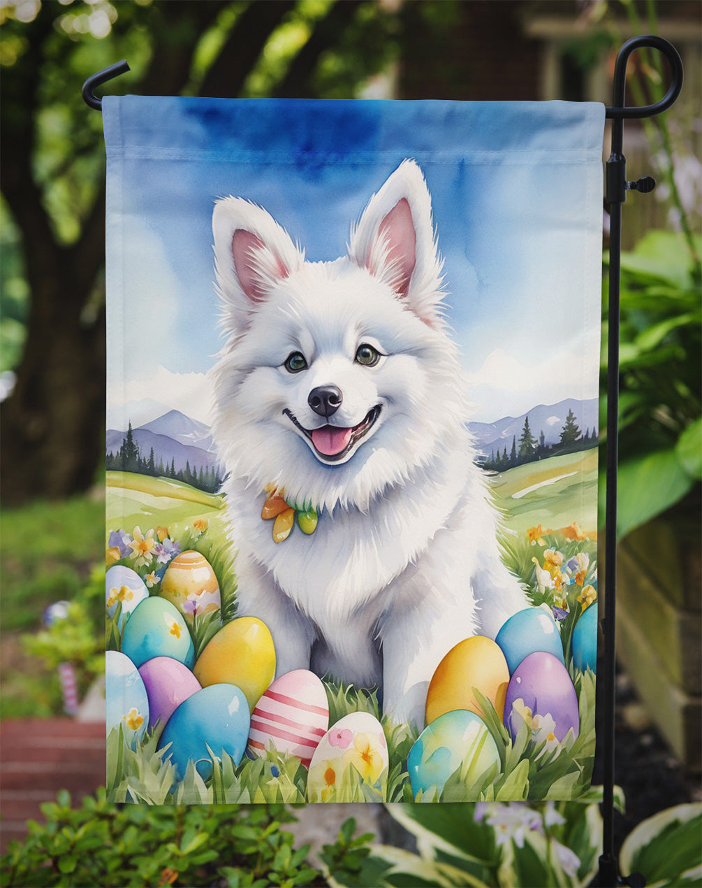 American Eskimo Easter Egg Hunt Garden Flag