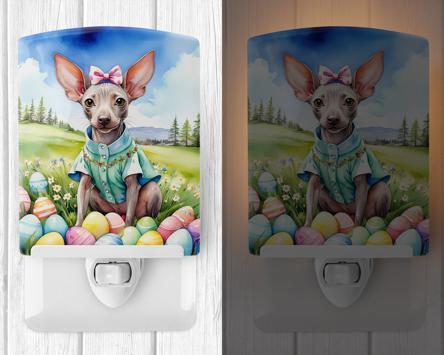 American Hairless Terrier Easter Egg Hunt Ceramic Night Light