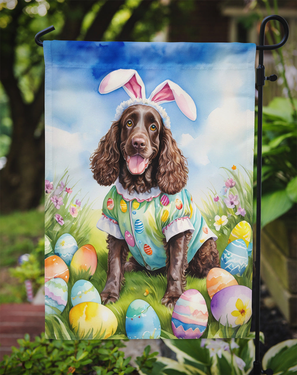 American Water Spaniel Easter Egg Hunt Garden Flag